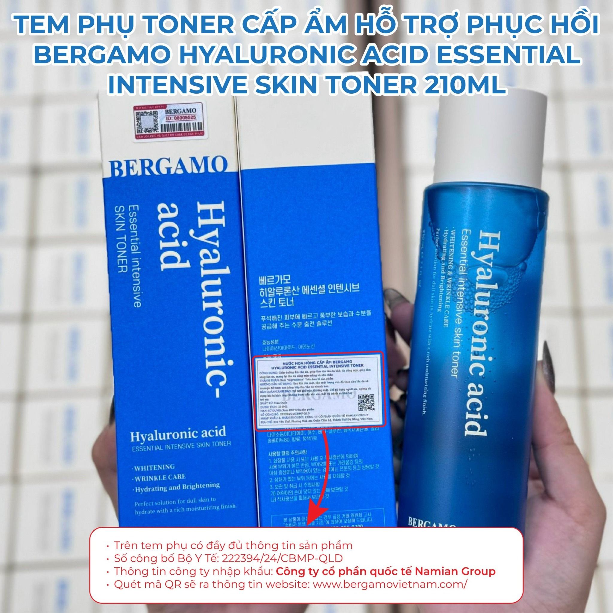 TONER CẤP ẨM HỖ TRỢ PHỤC HỒI BERGAMO HYALURONIC ACID ESSENTIAL INTENSIVE SKIN TONER 210ML