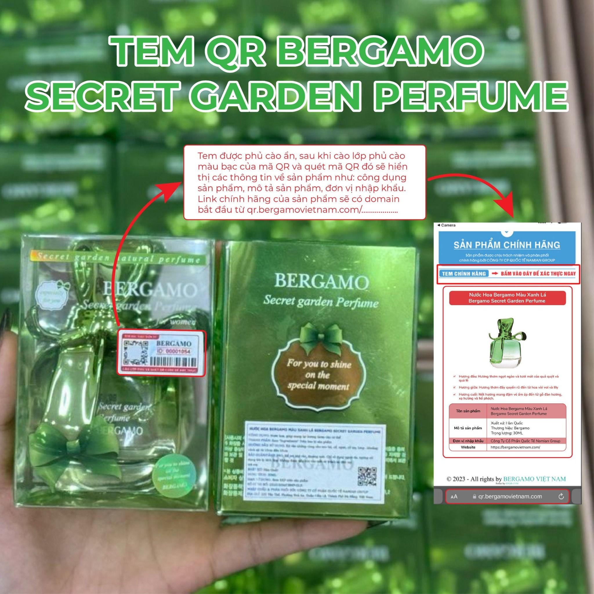 NƯỚC HOA BERGAMO MÀU XANH LÁ BERGAMO SECRET GARDEN PERFUME 30ML