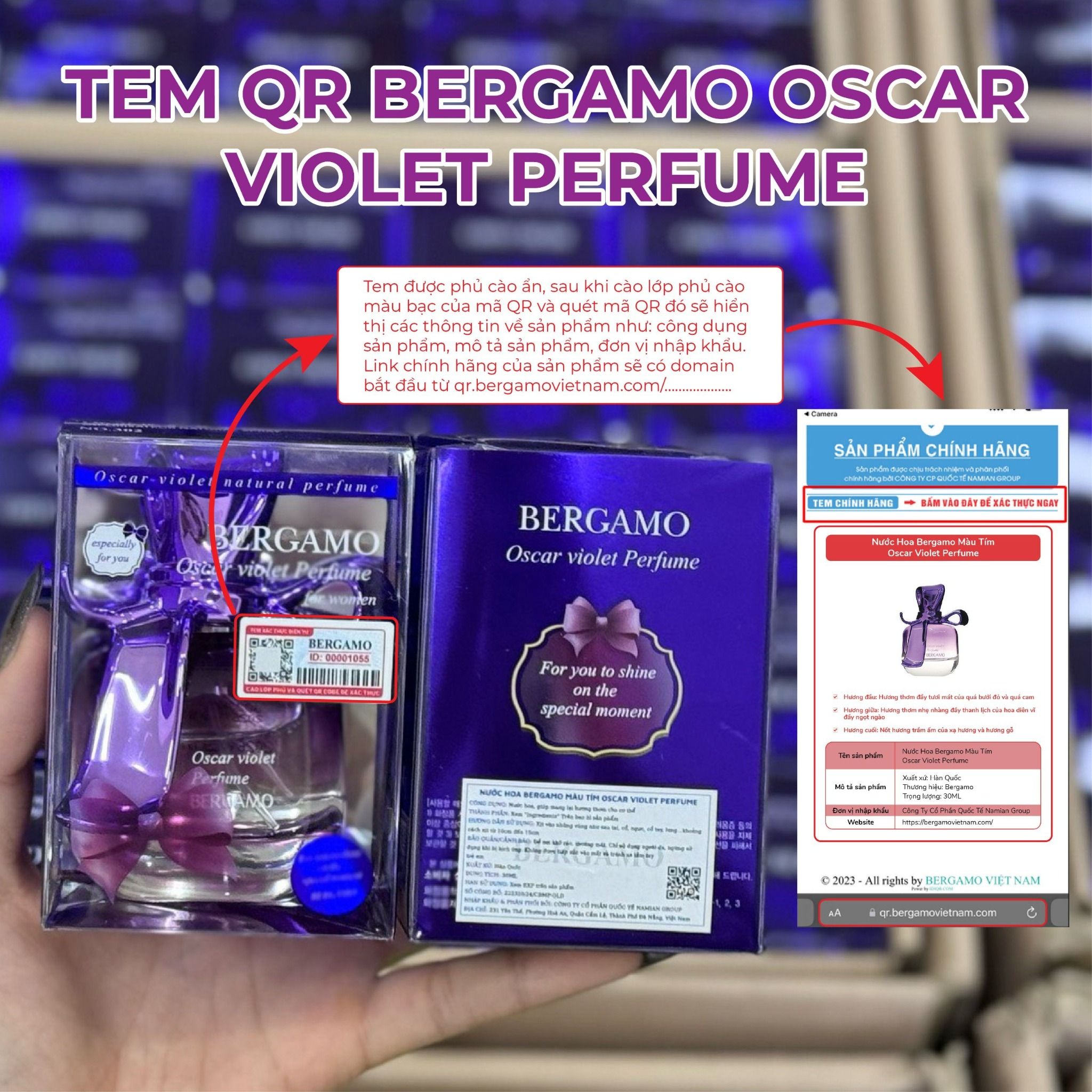 NƯỚC HOA BERGAMO MÀU TÍM OSCAR VIOLET PERFUME 30ML