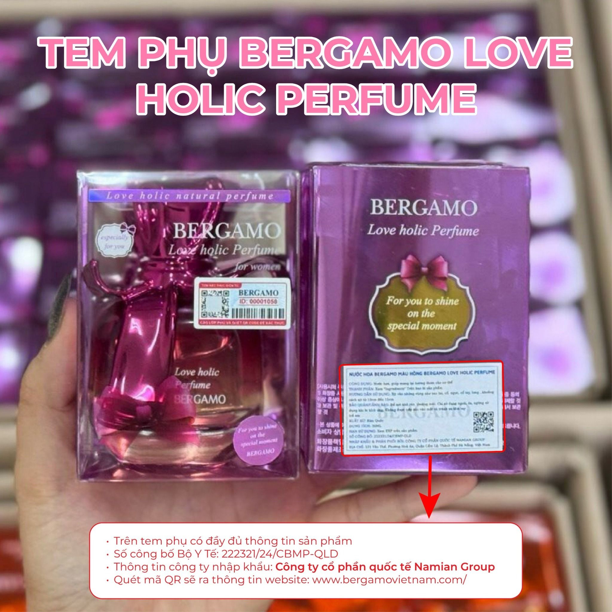 NƯỚC HOA BERGAMO MÀU HỒNG BERGAMO LOVE HOLIC PERFUME 30ML