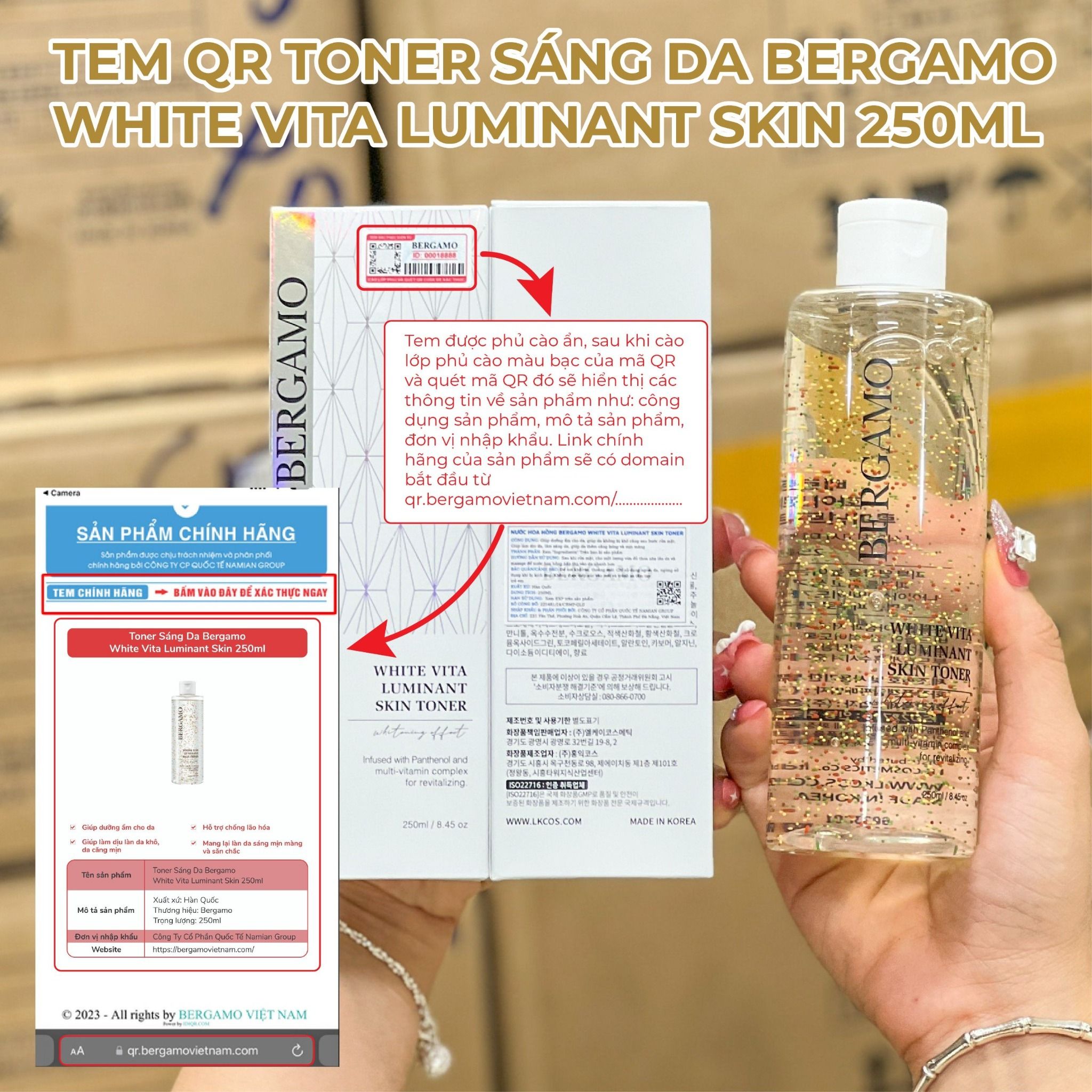 TONER SÁNG DA BERGAMO WHITE VITA LUMINANT SKIN 250ML
