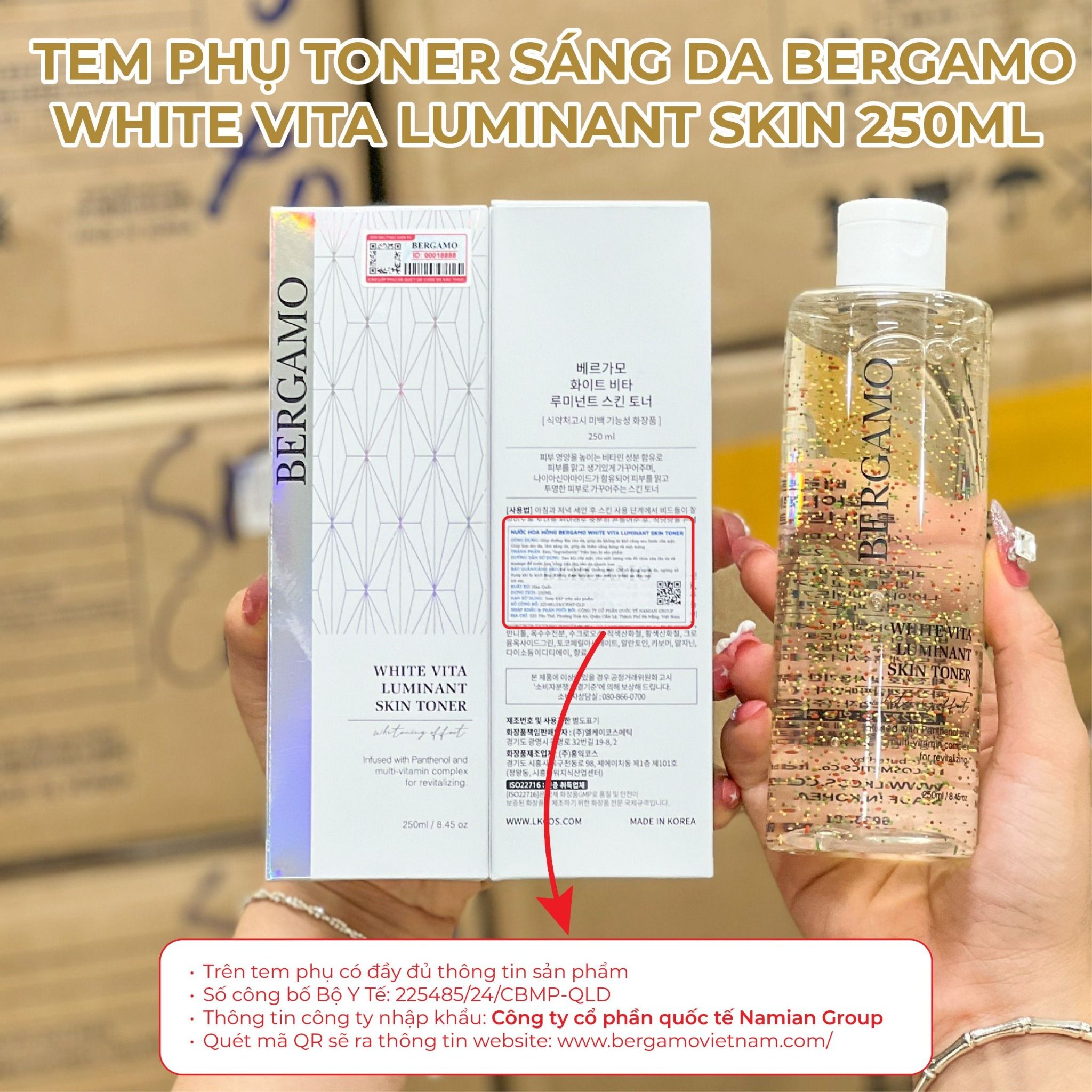 TONER SÁNG DA BERGAMO WHITE VITA LUMINANT SKIN 250ML