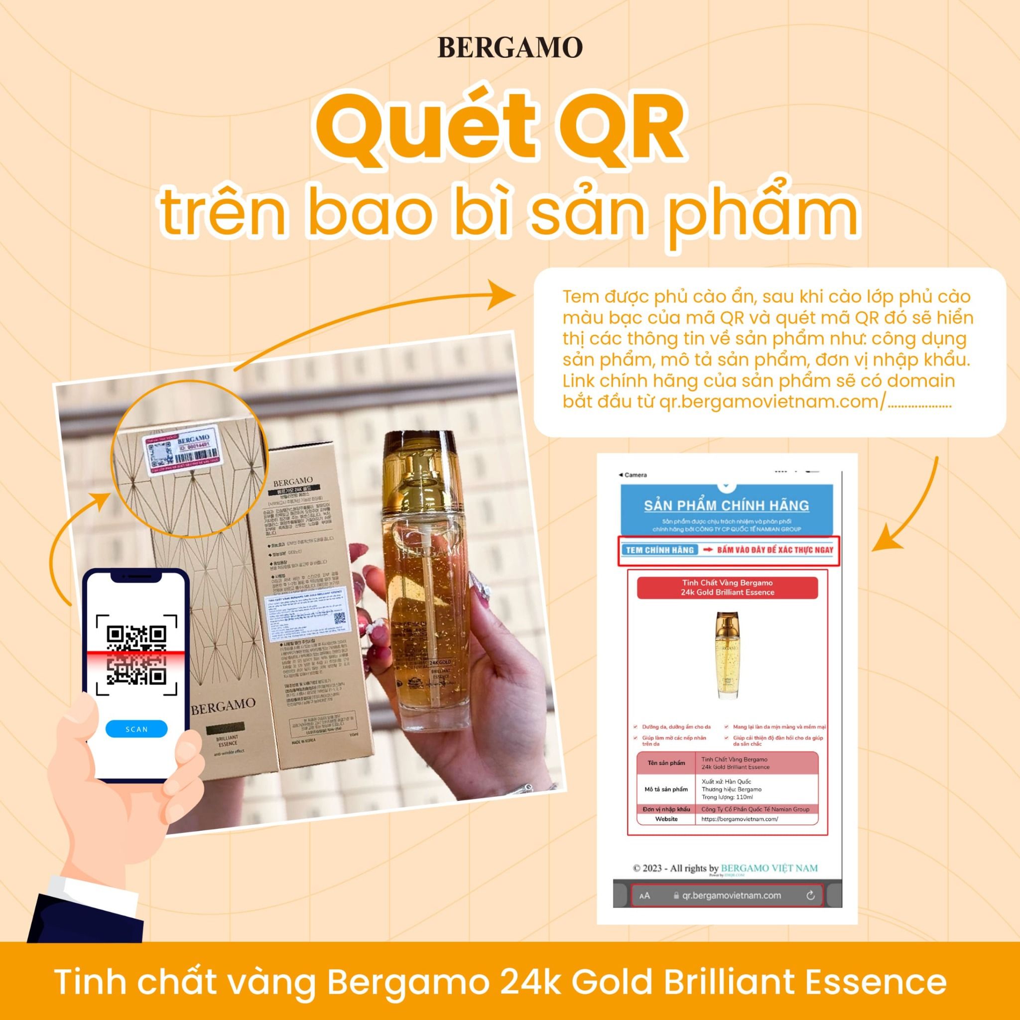 TINH CHẤT VÀNG BERGAMO 24K GOLD BRILLIANT ESSENCE 110ML