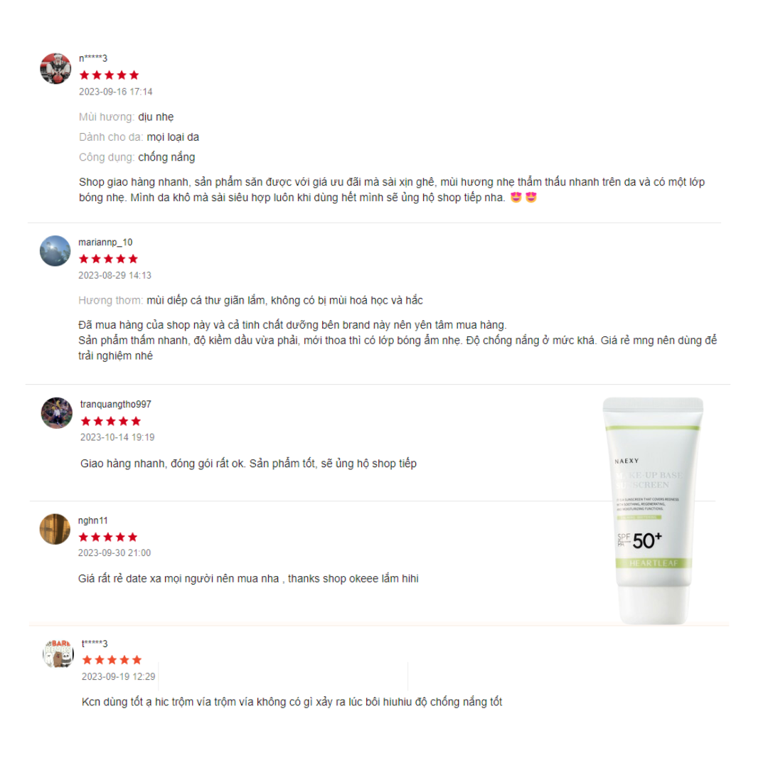 KEM CHỐNG NẮNG DIẾP CÁ NAEXY HEARTLEAF MAKE-UP BASE SUNSCREEN 70ML