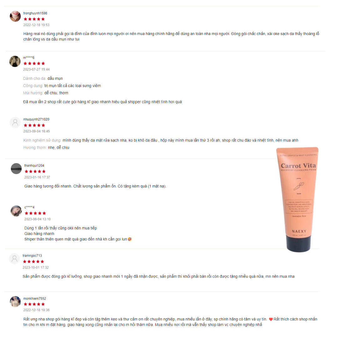 SỮA RỬA MẶT CÀ RỐT NAEXY CARROT VITA RECOVERY CLEANSING FOAM 100ML