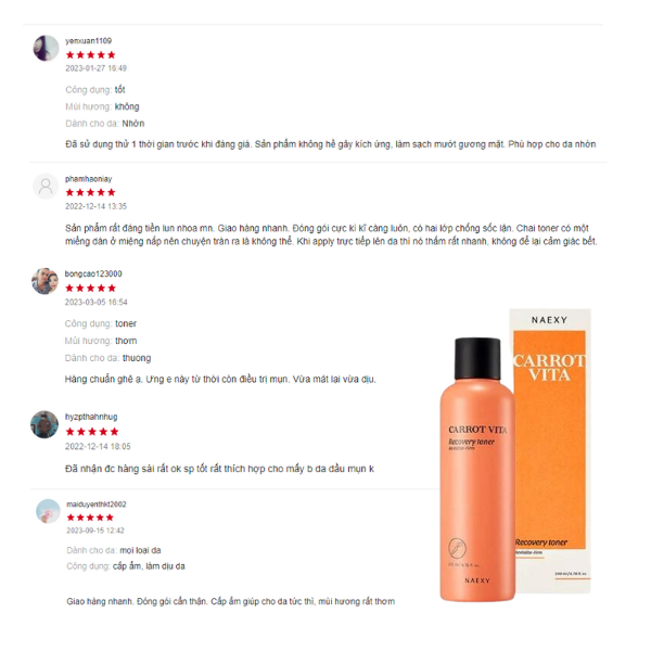 TONER HỖ TRỢ PHỤC HỒI CÀ RỐT NAEXY CARROT VITA RECOVERY TONER 200ML