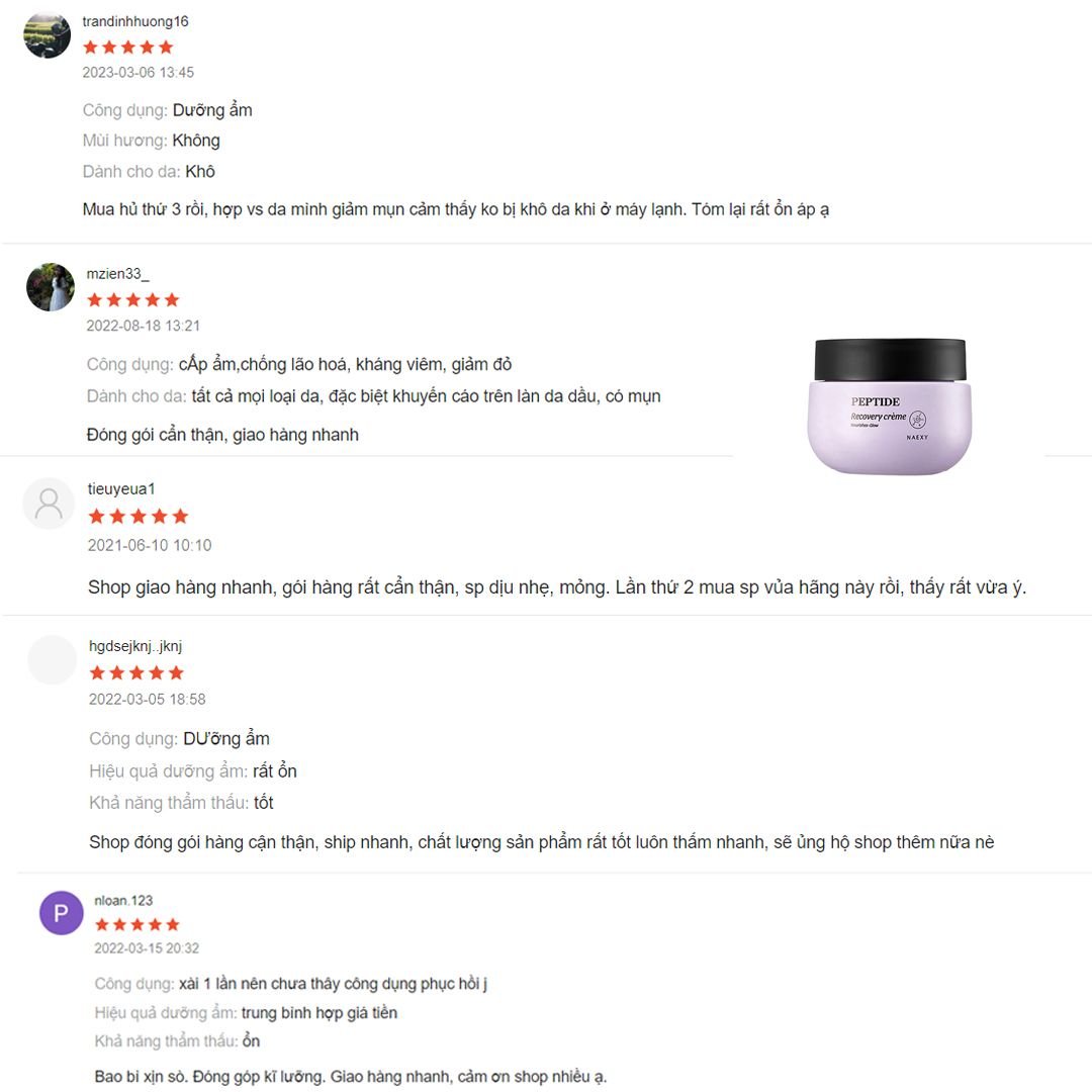 KEM DƯỠNG HỖ TRỢ PHỤC HỒI TINH CHẤT PEPTIDE NAEXY PEPTIDE RECOVERY CREAM 50G