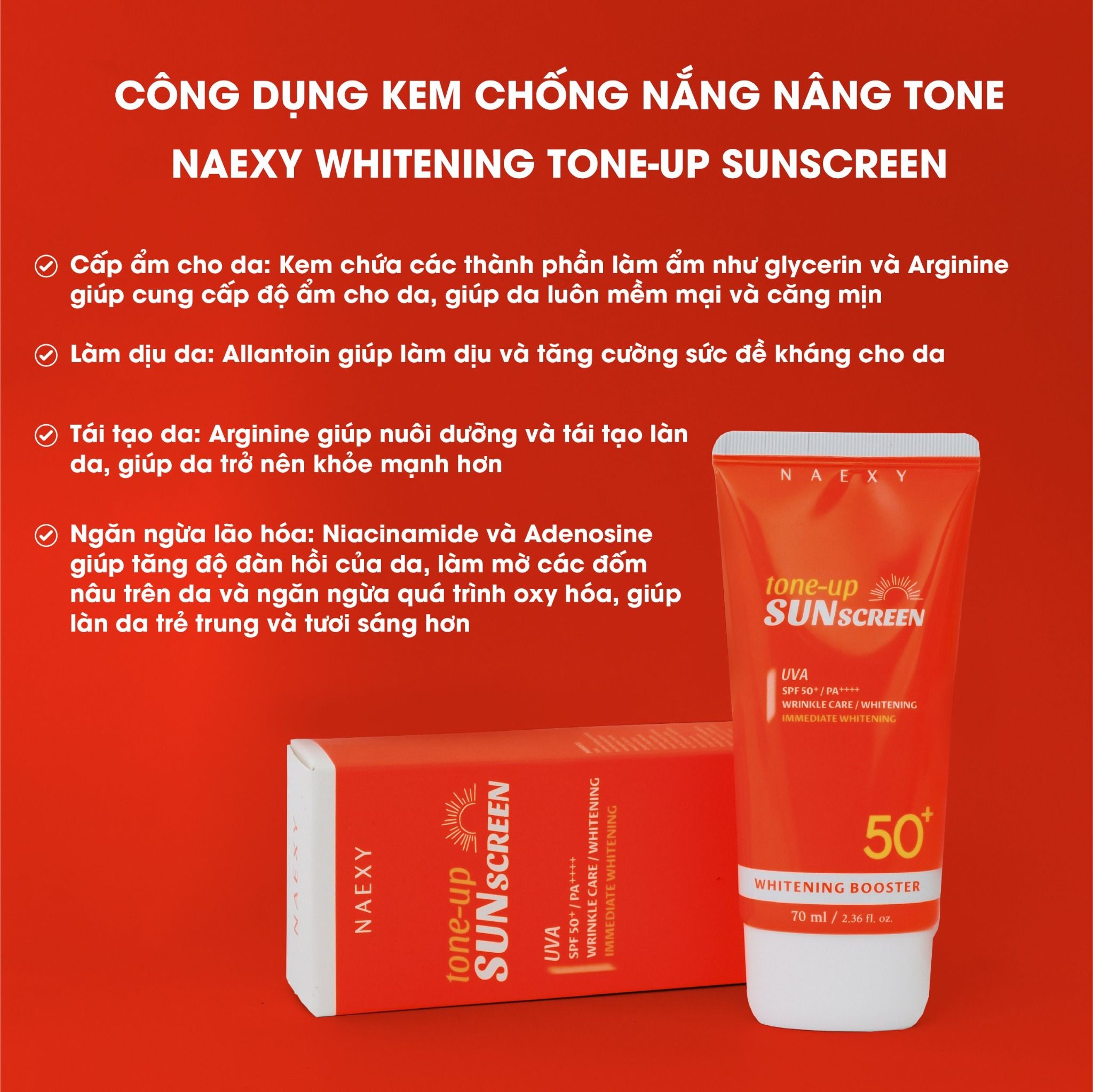 KEM CHỐNG NẮNG NÂNG TONE NAEXY WHITENING TONE-UP SUNSCREEN 70ML