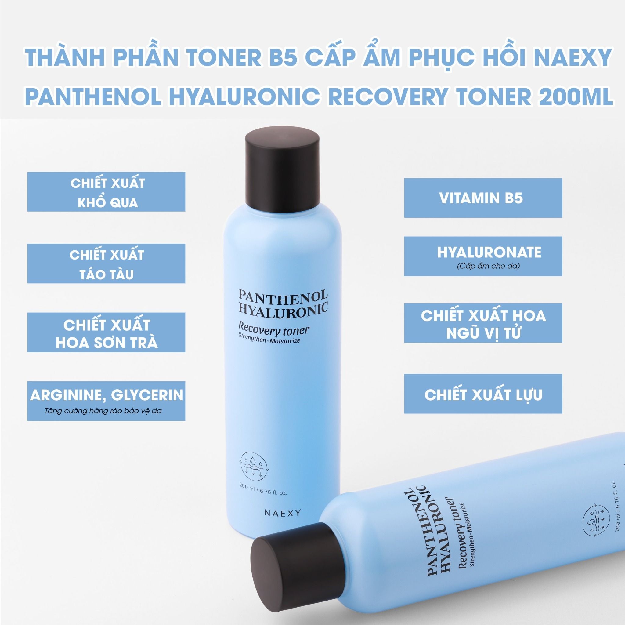 TONER B5 CẤP ẨM HỖ TRỢ PHỤC HỒI NAEXY PANTHENOL HYALURONIC RECOVERY TONER 200ML