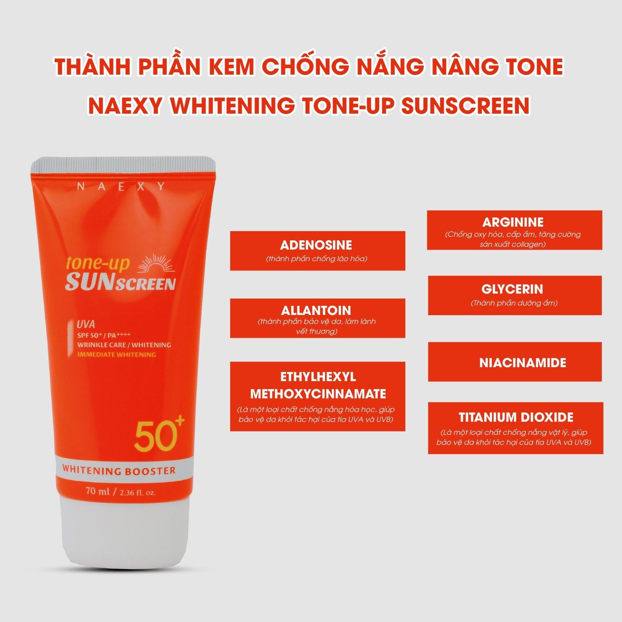 KEM CHỐNG NẮNG NÂNG TONE NAEXY WHITENING TONE-UP SUNSCREEN 70ML