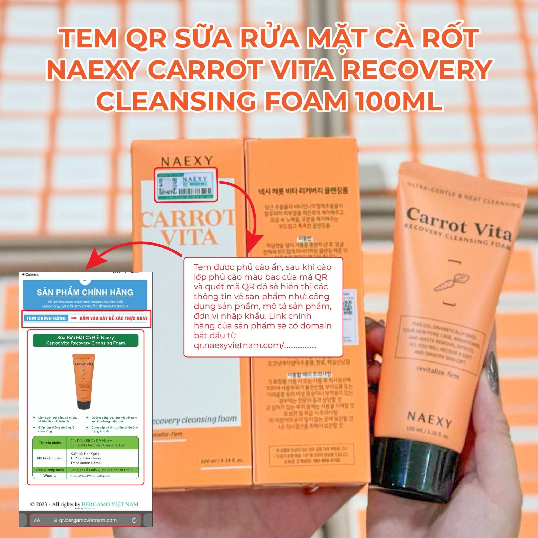 SỮA RỬA MẶT CÀ RỐT NAEXY CARROT VITA RECOVERY CLEANSING FOAM 100ML