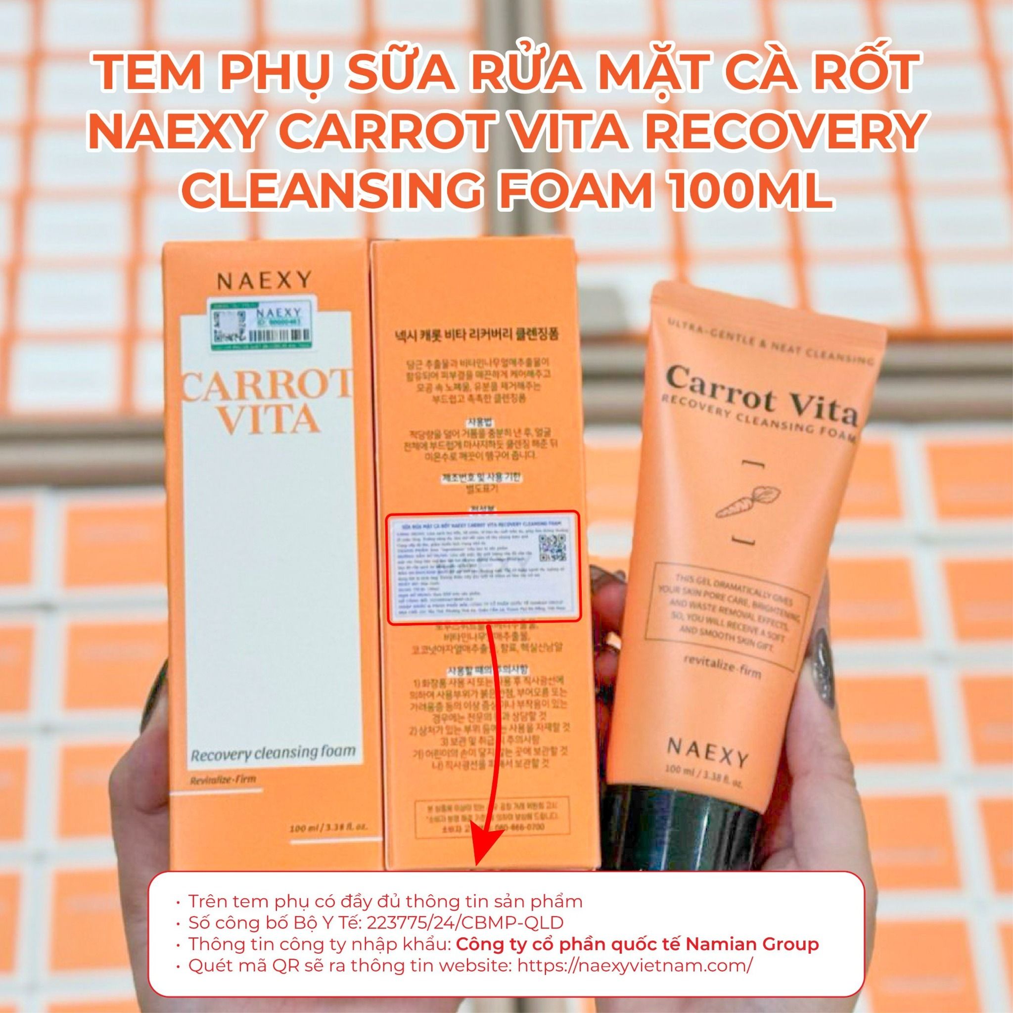 SỮA RỬA MẶT CÀ RỐT NAEXY CARROT VITA RECOVERY CLEANSING FOAM 100ML