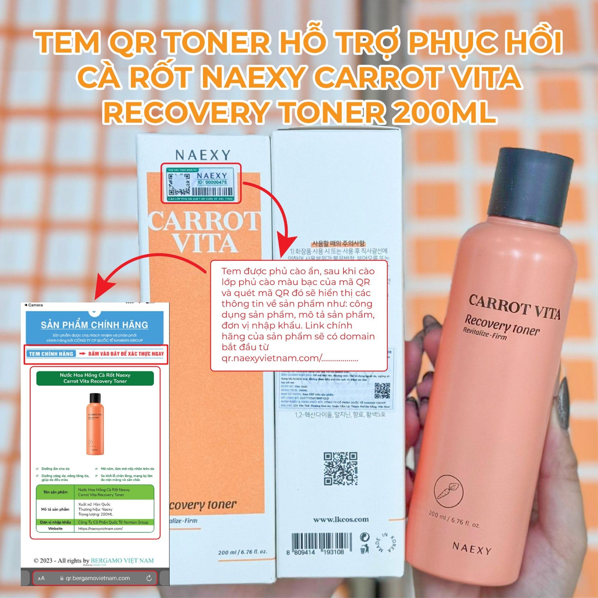 TONER HỖ TRỢ PHỤC HỒI CÀ RỐT NAEXY CARROT VITA RECOVERY TONER 200ML