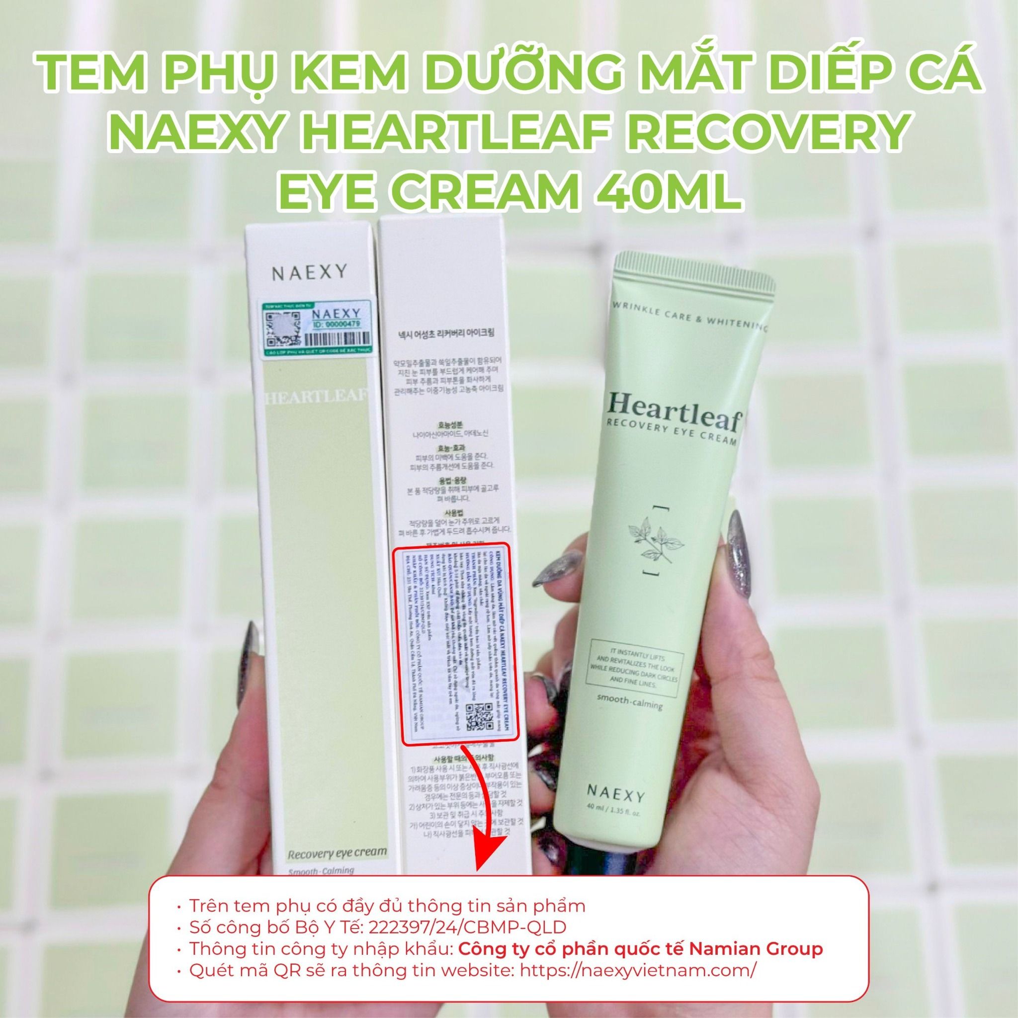 KEM DƯỠNG MẮT DIẾP CÁ NAEXY HEARTLEAF RECOVERY EYE CREAM 40ML