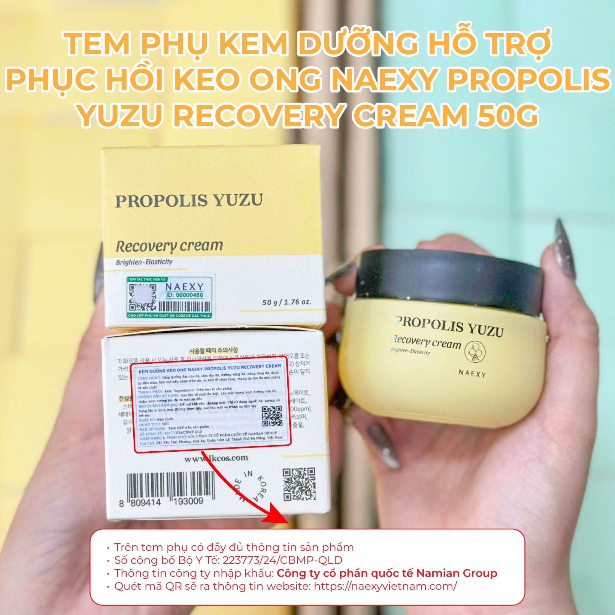 KEM DƯỠNG HỖ TRỢ PHỤC HỒI KEO ONG NAEXY PROPOLIS YUZU RECOVERY CREAM 50G