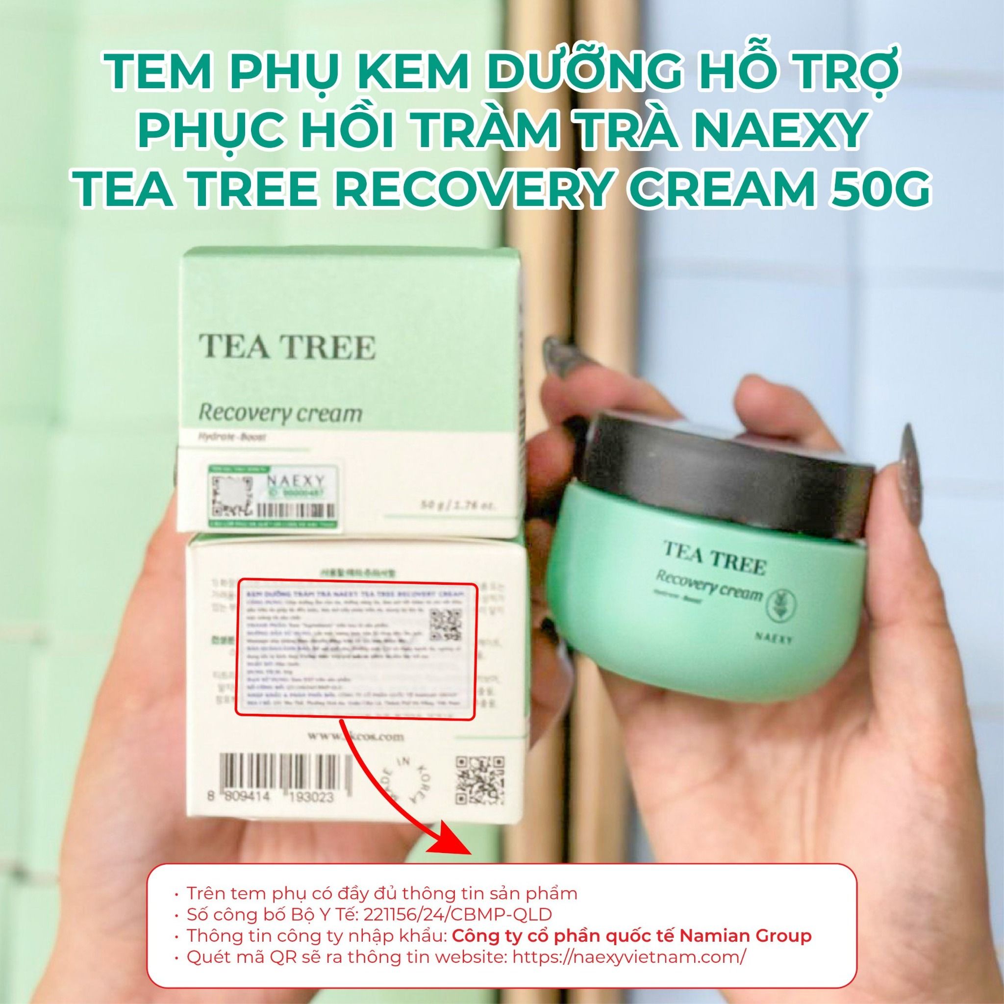 KEM DƯỠNG HỖ TRỢ PHỤC HỒI TRÀM TRÀ NAEXY TEA TREE RECOVERY CREAM 50G