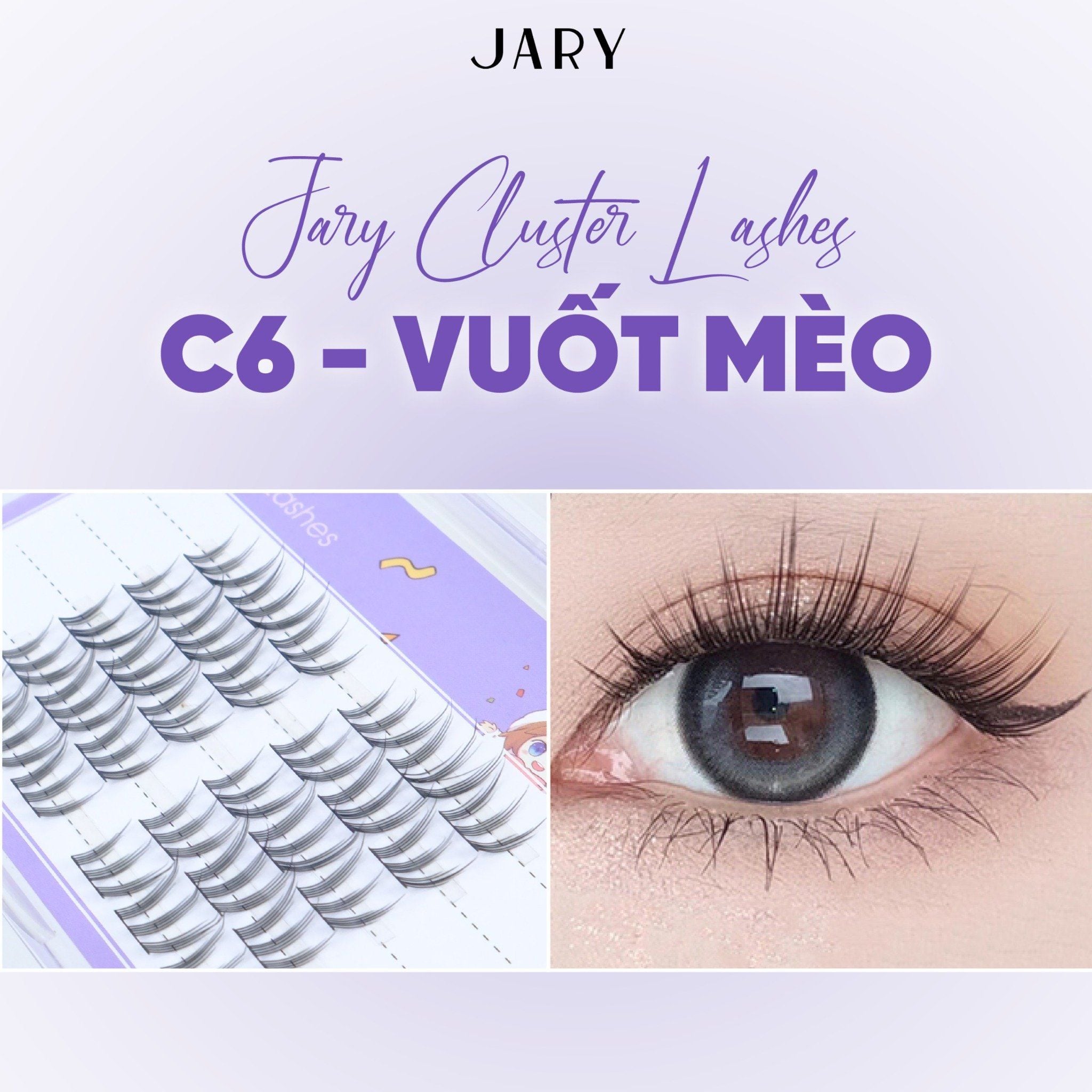 LÔNG MI CỤM TỰ NHIÊN JARY CLUSTER LASHES HỘP NHỰA 5 HÀNG - C6 VUỐT MÈO