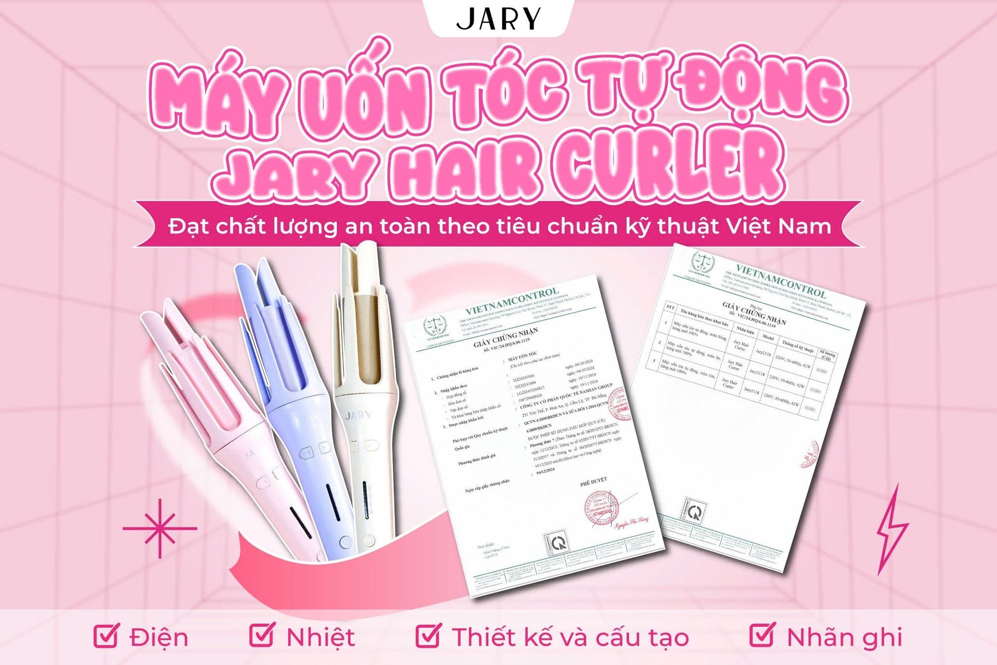 MÁY UỐN TÓC TỰ ĐỘNG JARY HAIR CURLER - TONE HỒNG