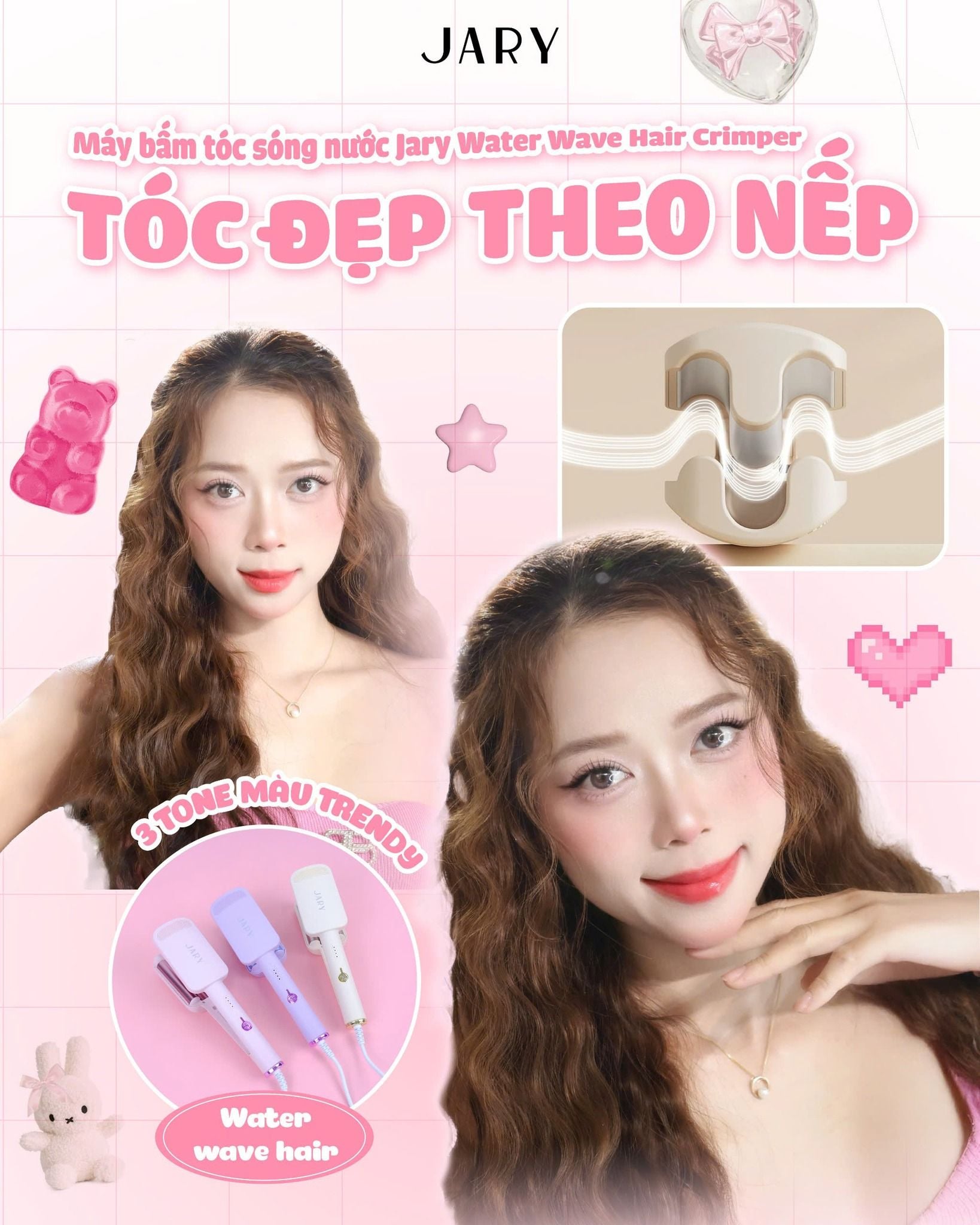 MÁY BẤM TÓC SÓNG NƯỚC JARY WATER WAVE HAIR CRIMPER - TONE HỒNG