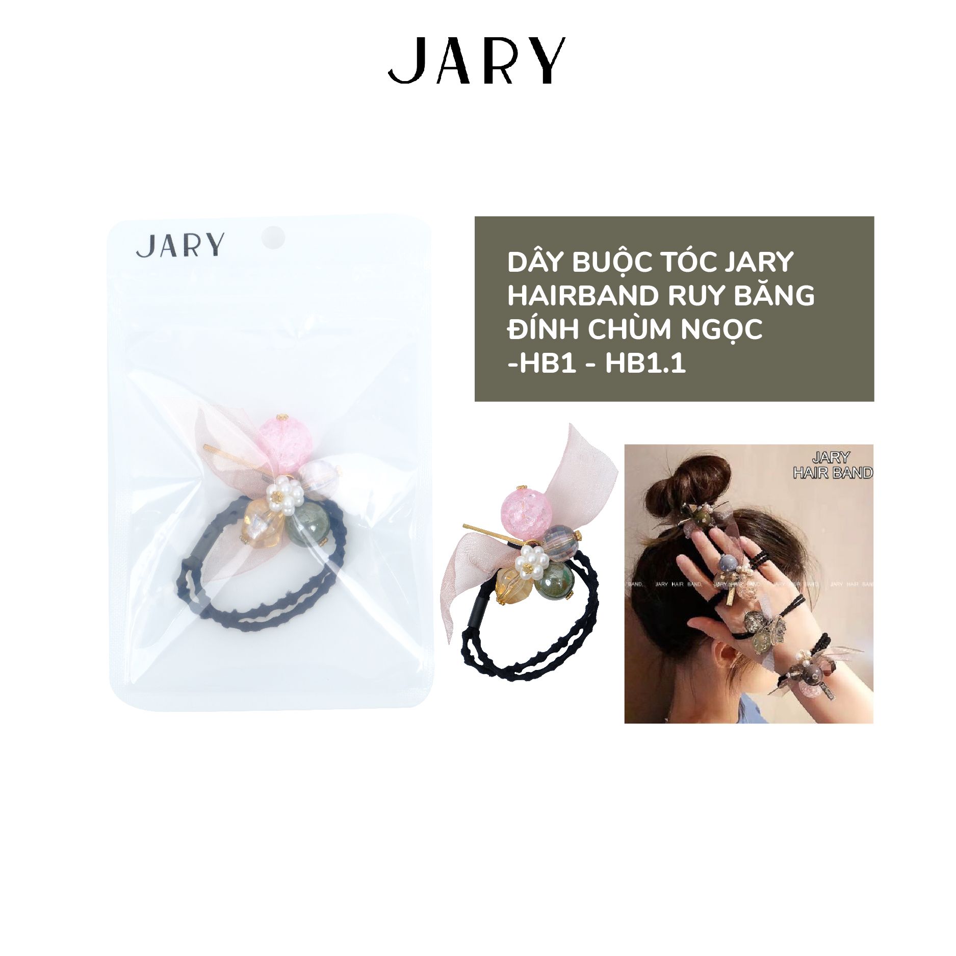 DÂY BUỘC TÓC JARY HAIRBAND RUY BĂNG ĐÍNH CHÙM NGỌC - HB1.1