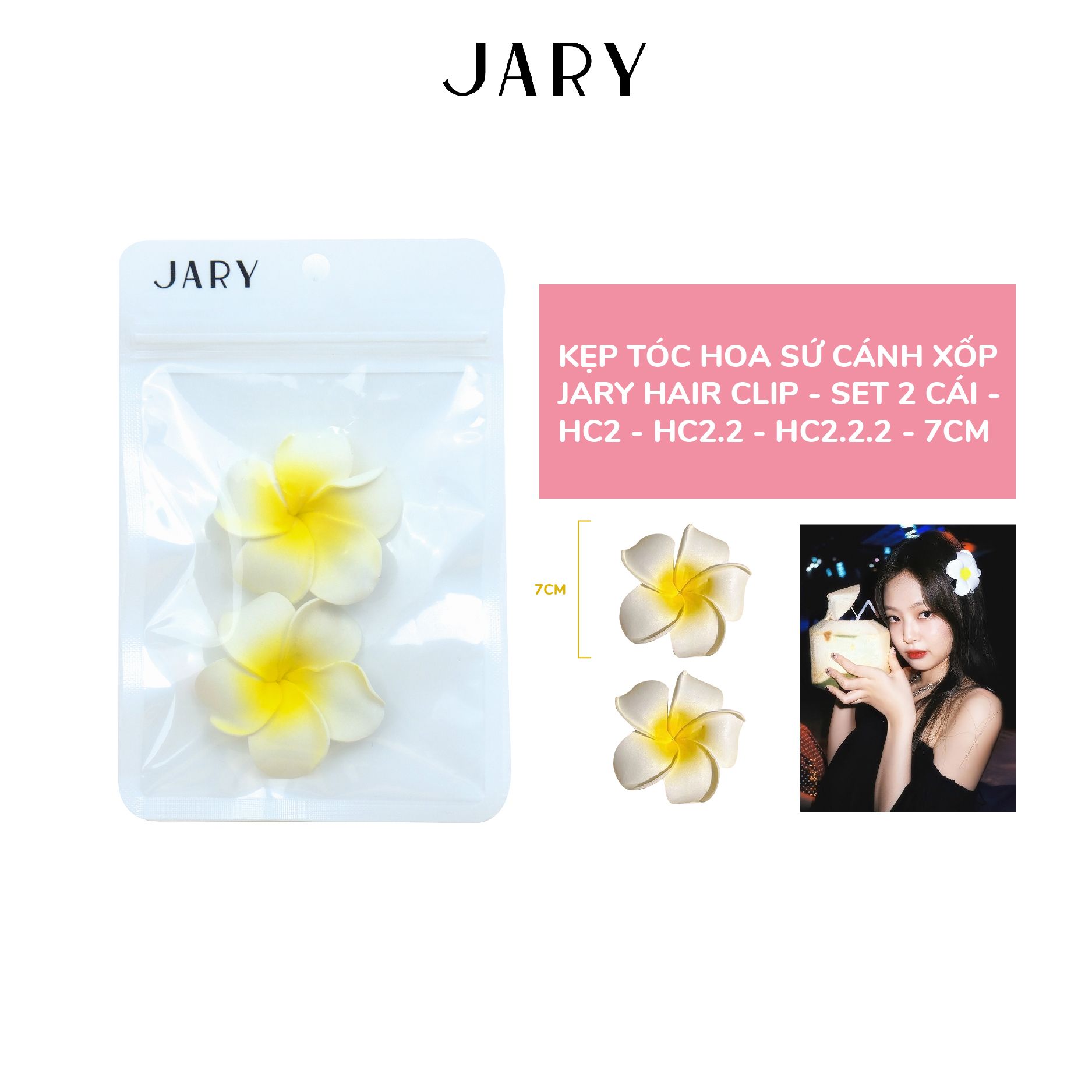 KẸP TÓC JARY HAIR CLIP - SET 2 CÁI - HC2 - HC2.2 - HC2.2.2 - 7CM HOA SỨ CÁNH XỐP
