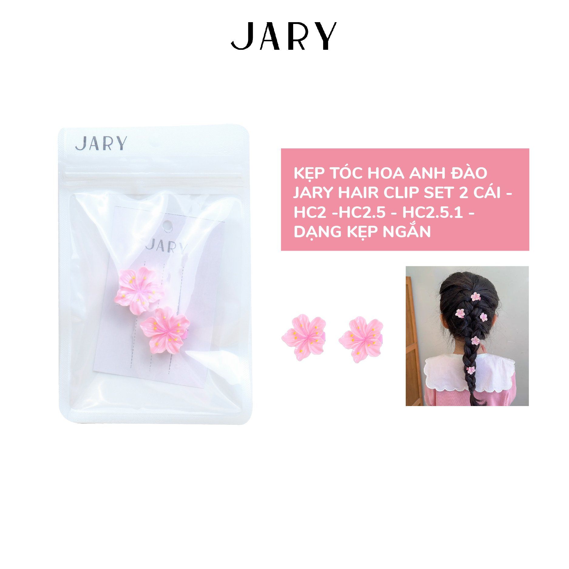 KẸP TÓC JARY HAIR CLIP SET 2 CÁI - HC2 - HC2.5 - HC2.5.1 - HOA ANH ĐÀO DẠNG KẸP NGẮN