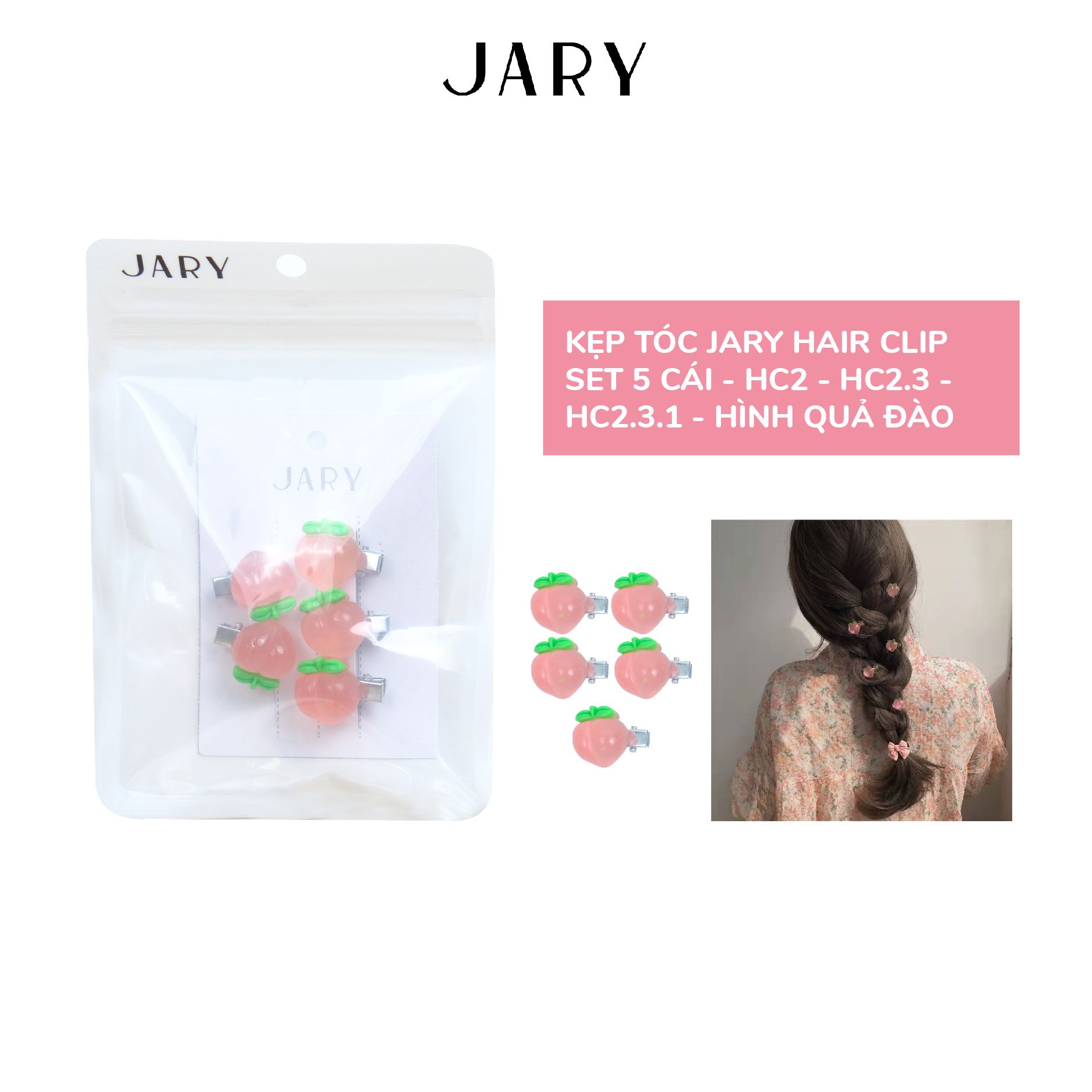 KẸP TÓC JARY HAIR CLIP SET 5 CÁI - HC2 - HC2.3 - HC2.3.1 - HÌNH QUẢ ĐÀO