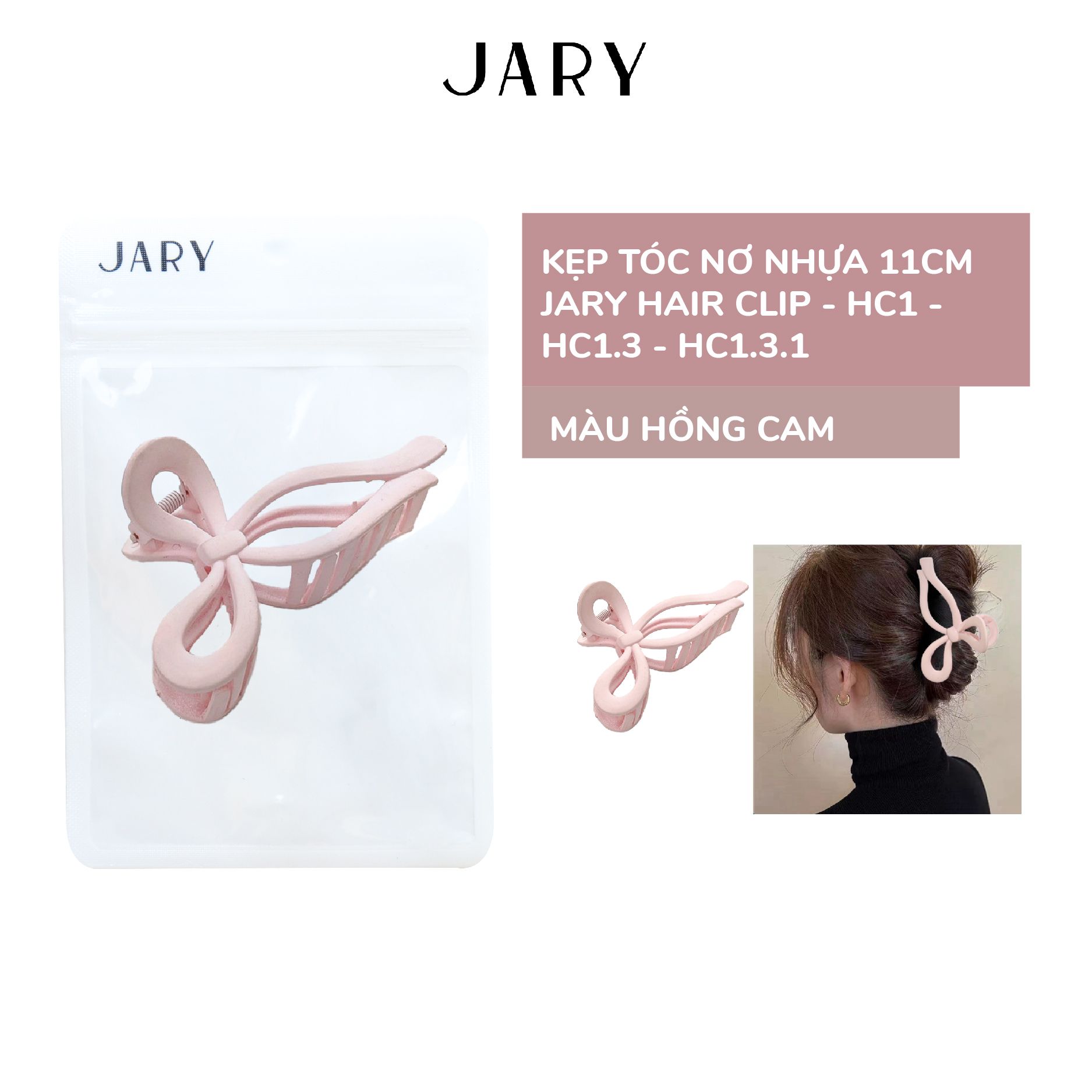 KẸP TÓC NƠ NHỰA 11CM JARY HAIR CLIP - HC1 - HC1.3 - HC1.3.1 - MÀU HỒNG CAM
