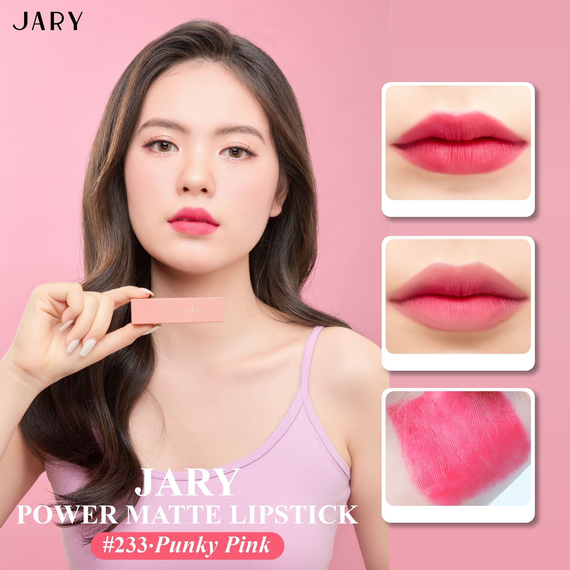 SON THỎI LÌ JARY POWER MATTE LIPSTICK 233 PUNKY PINK - HỒNG ĐỎ