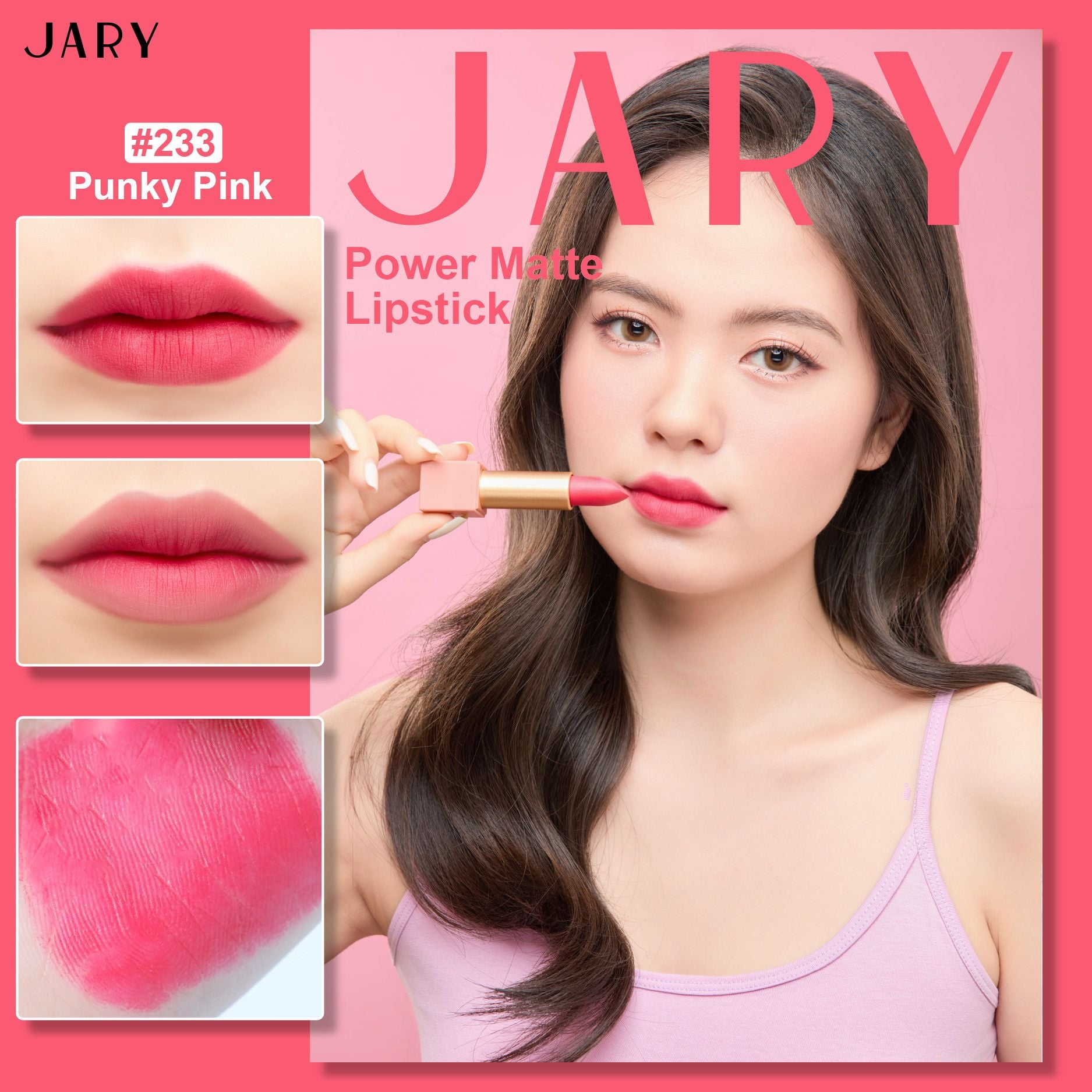 SON THỎI LÌ JARY POWER MATTE LIPSTICK 233 PUNKY PINK - HỒNG ĐỎ