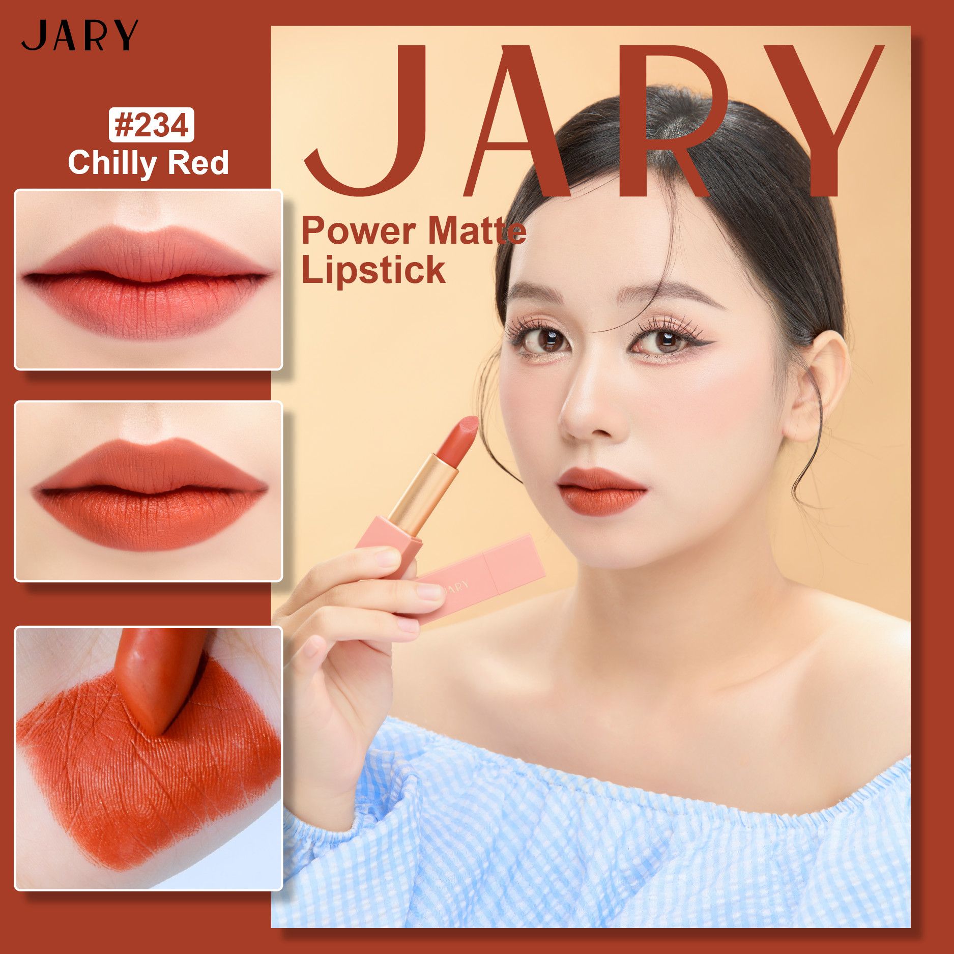 SON THỎI LÌ JARY POWER MATTE LIPSTICK 234 CHILLY RED - CAM CHÁY