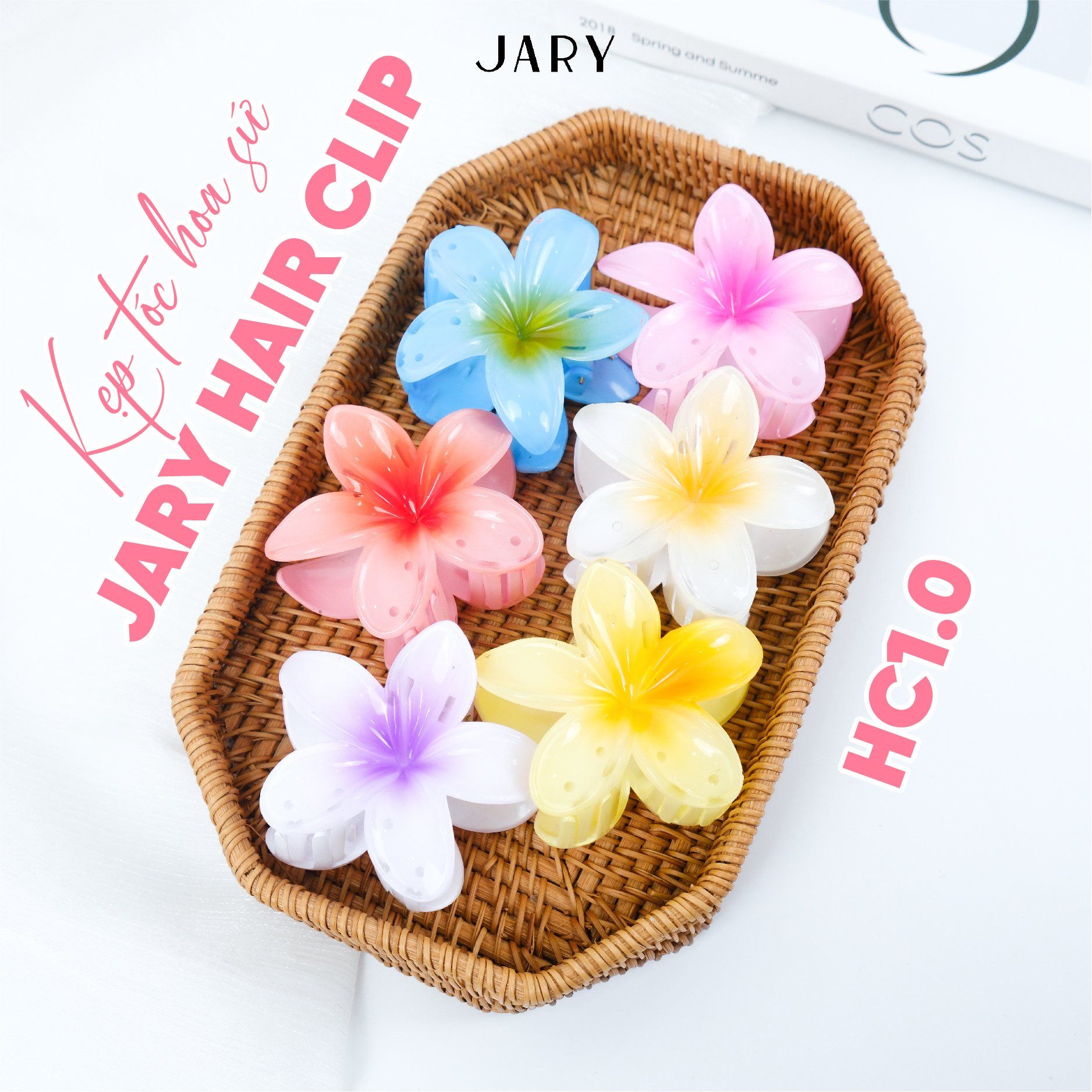 KẸP TÓC HOA SỨ NHỰA JARY HAIR CLIP - HC1 - HC1.0 - HC1.0.5 - MÀU XANH TÂM VÀNG - 8CM