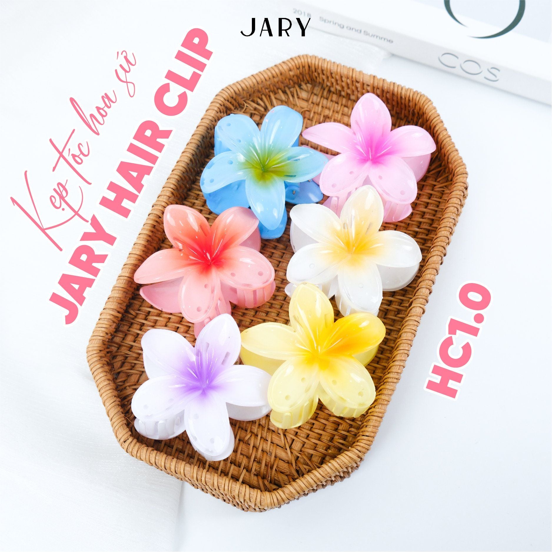 KẸP TÓC HOA SỨ NHỰA JARY HAIR CLIP - HC1 - HC1.0 - HC1.0.3 - MÀU VÀNG TÂM VÀNG - 8CM