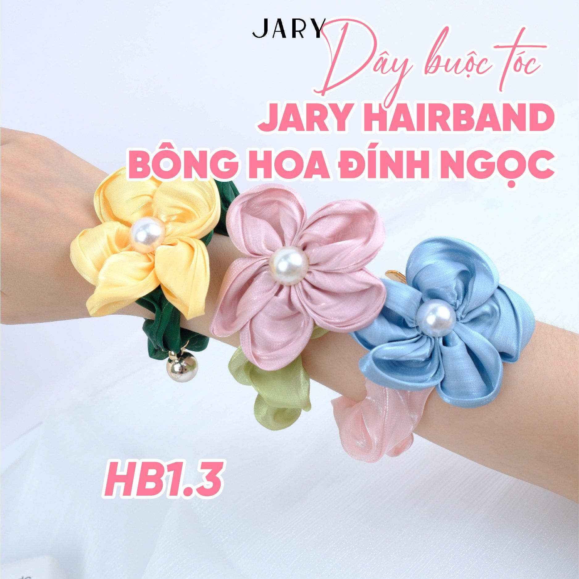 DÂY BUỘC TÓC JARY HAIRBAND BÔNG HOA ĐÍNH NGỌC - HB1 - HB1.3 - HB1.3.2 - MÀU HỒNG XANH DƯƠNG