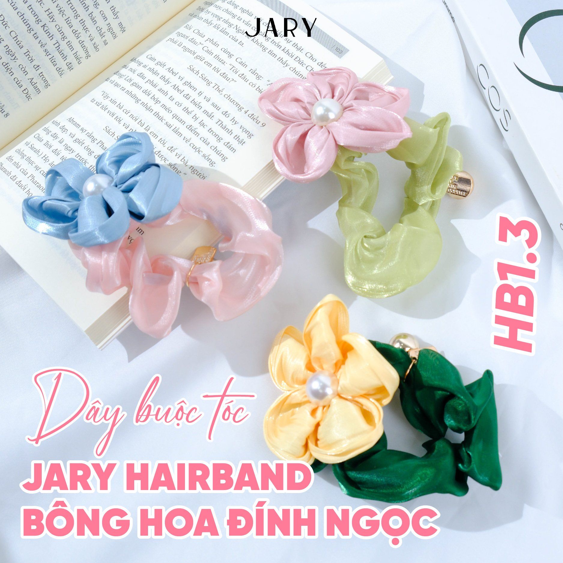 DÂY BUỘC TÓC JARY HAIRBAND BÔNG HOA ĐÍNH NGỌC - HB1 - HB1.3 - HB1.3.0 - MÀU XANH VÀNG