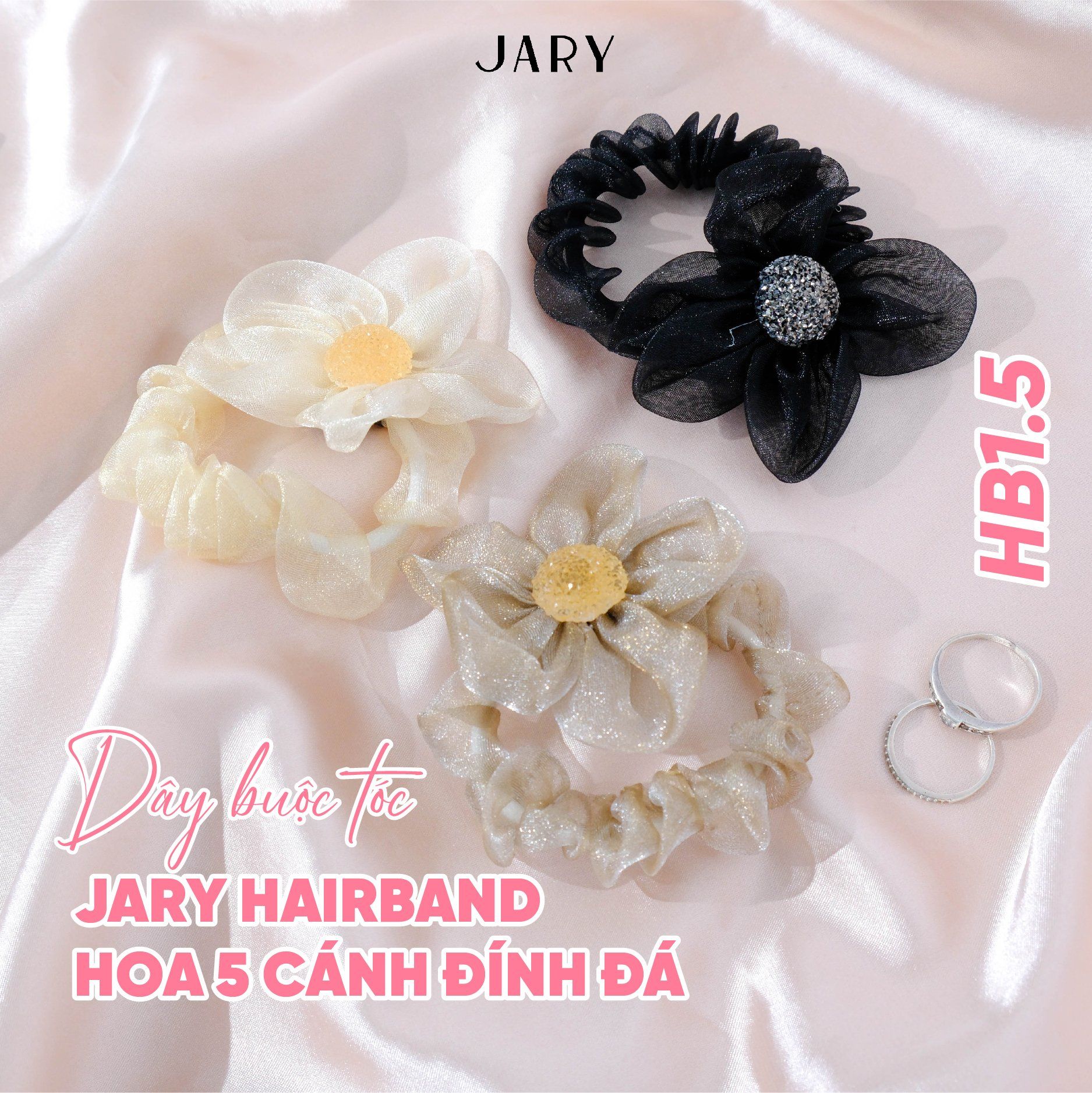 DÂY BUỘC TÓC JARY HAIRBAND HOA 5 CÁNH ĐÍNH ĐÁ - HB1 - HB1.5 - HB1.5.1 - MÀU CÀ PHÊ