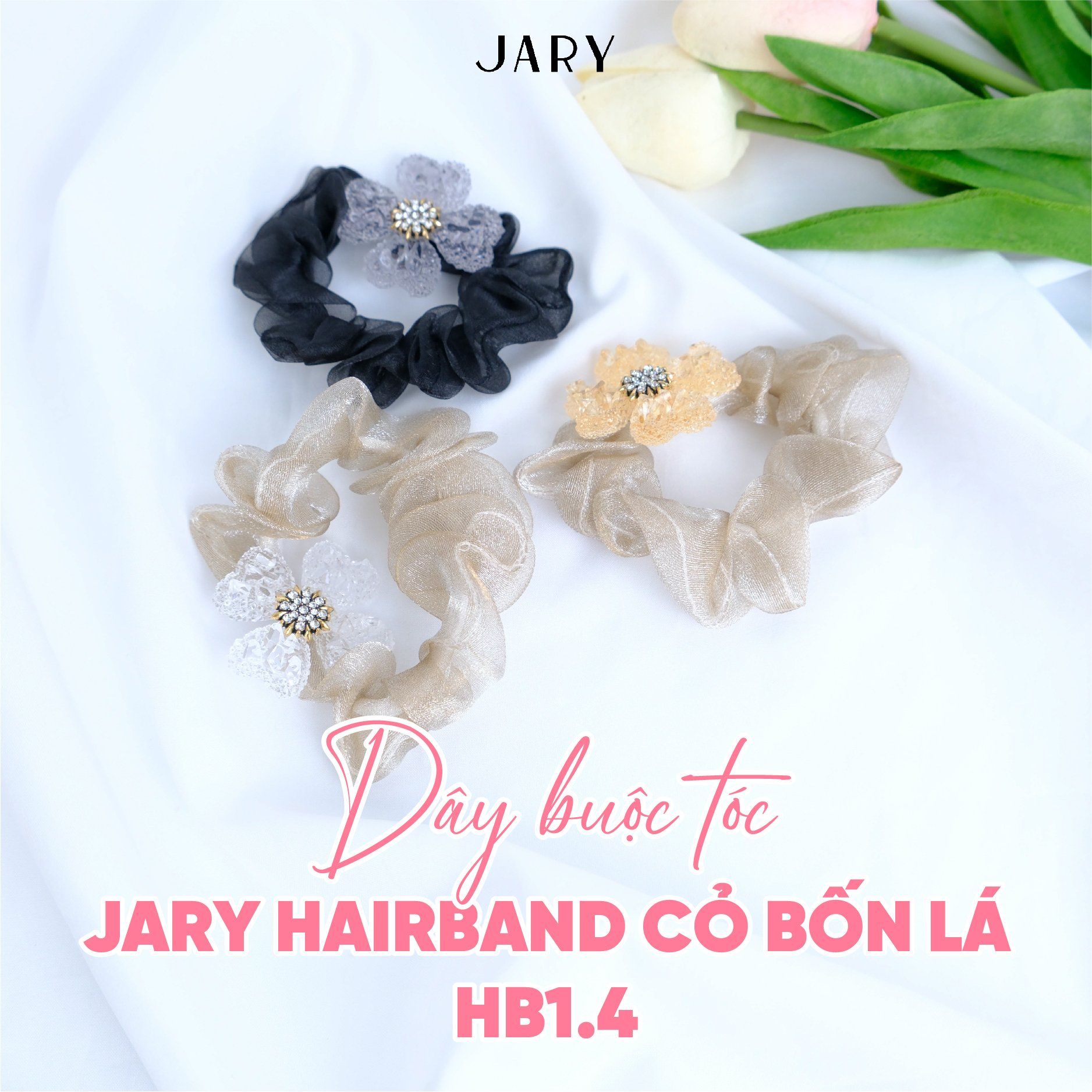 DÂY BUỘC TÓC JARY HAIRBAND CỎ BỐN LÁ - HB1 - HB1.4 - HB1.4.2 - MÀU TRẮNG