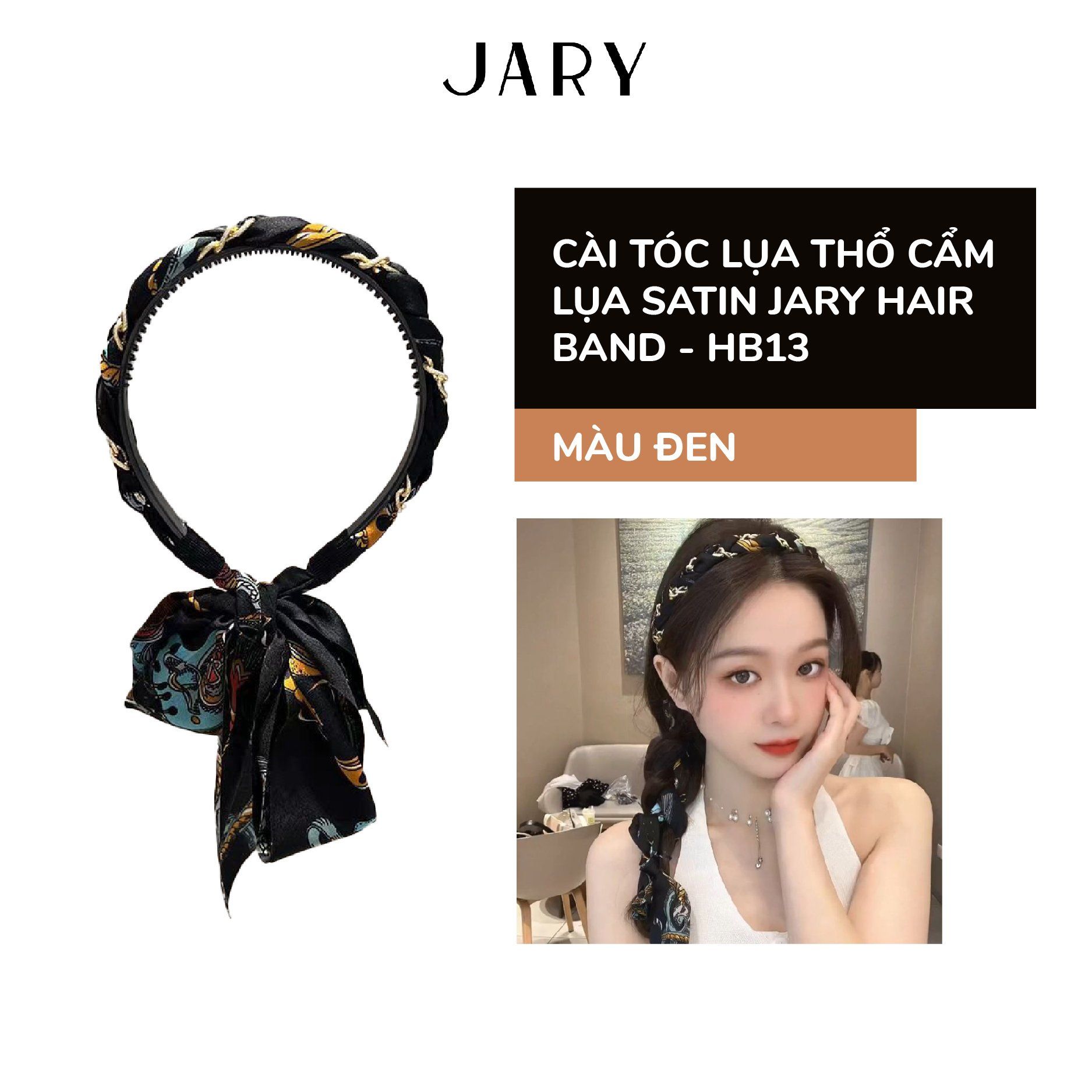 CÀI TÓC LỤA THỔ CẨM LỤA SATIN JARY HAIR BAND - HB13 - MÀU ĐEN