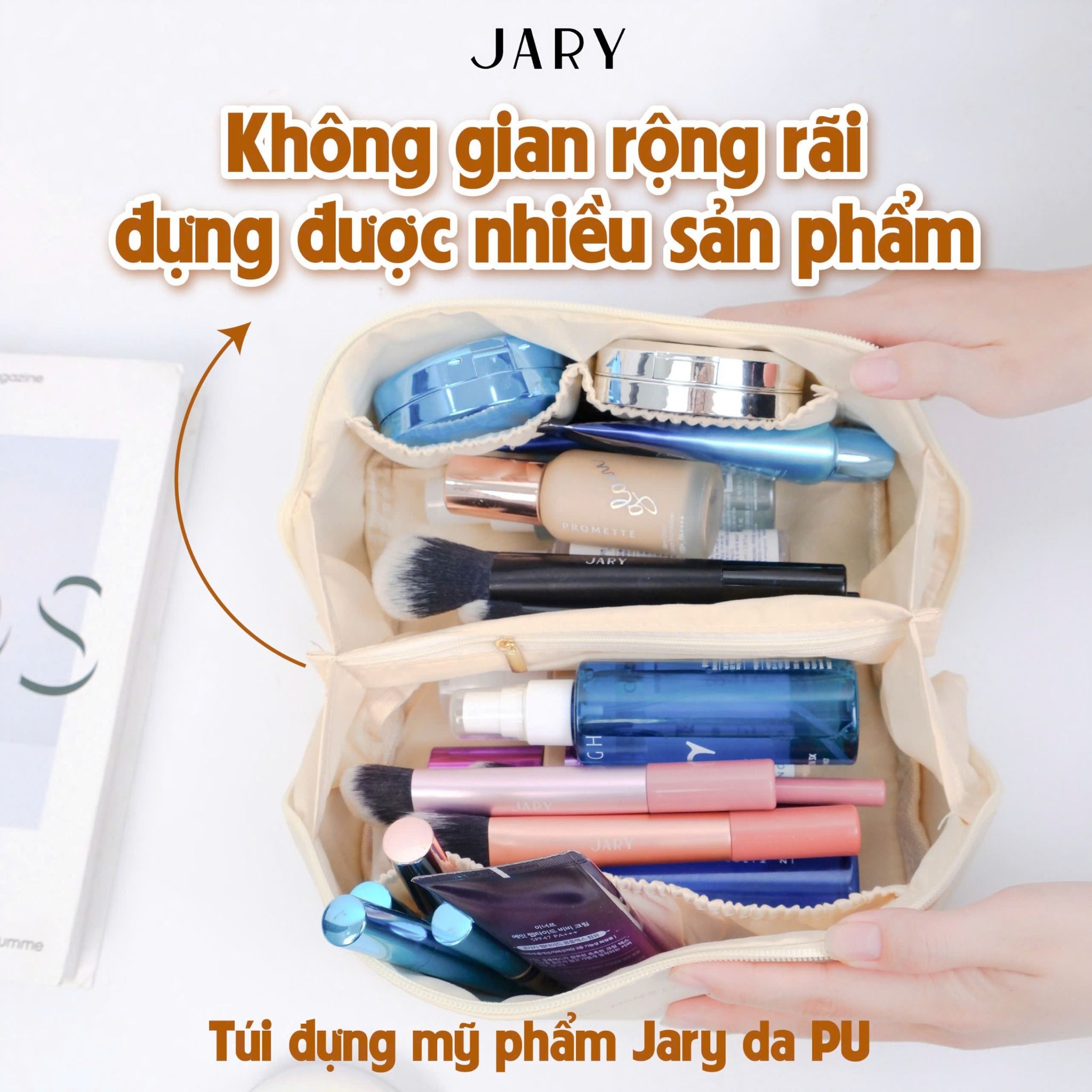 TÚI ĐỰNG MỸ PHẨM JARY DA PU - MÀU TRẮNG