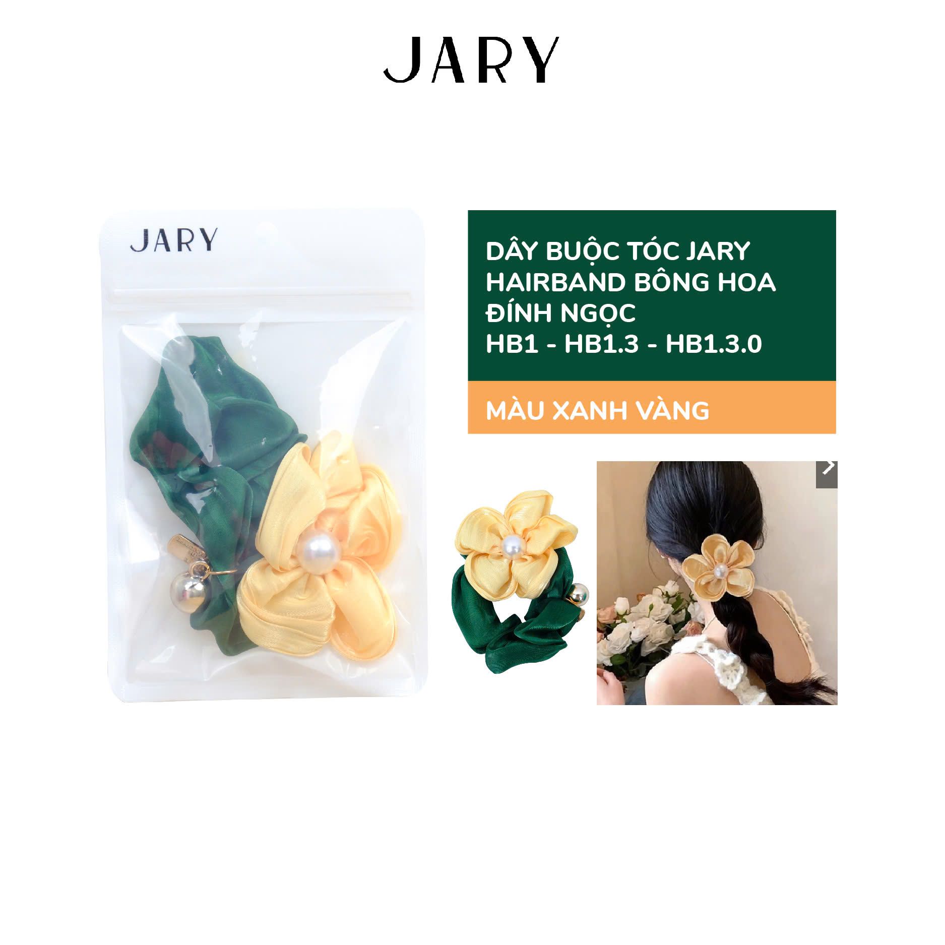 DÂY BUỘC TÓC JARY HAIRBAND BÔNG HOA ĐÍNH NGỌC - HB1 - HB1.3 - HB1.3.0 - MÀU XANH VÀNG