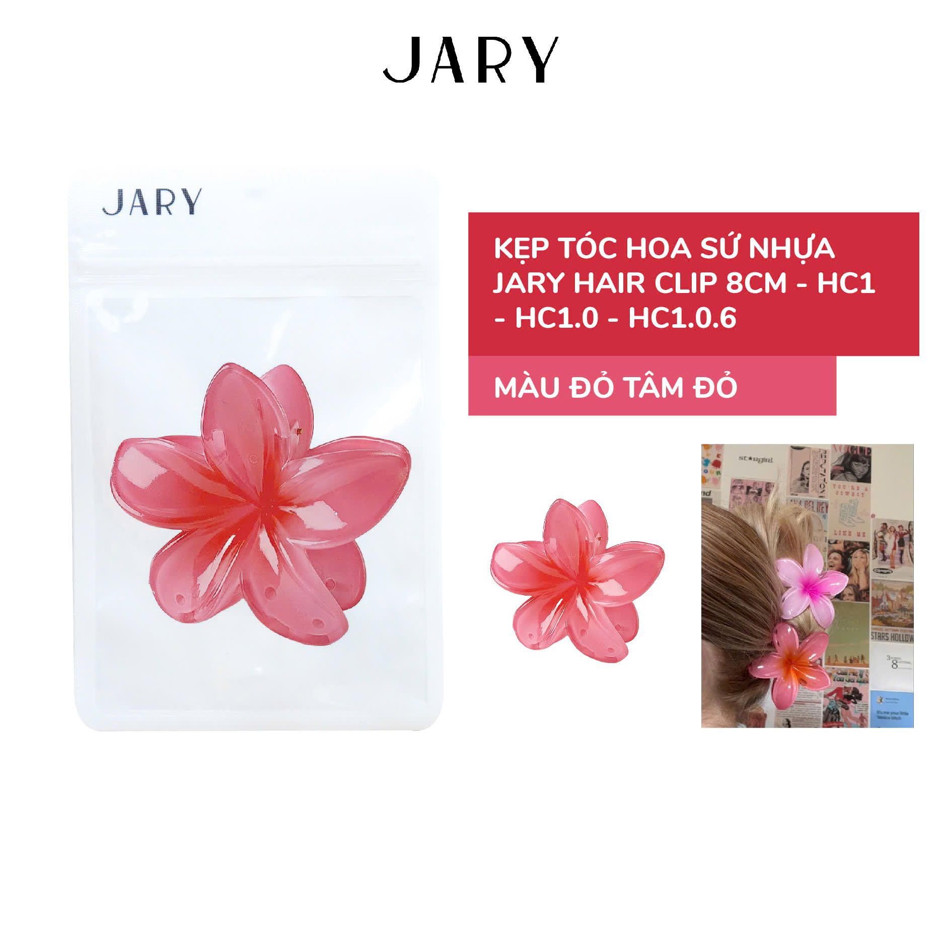 KẸP TÓC HOA SỨ NHỰA JARY HAIR CLIP - HC1 - HC1.0 - HC1.0.6 - MÀU ĐỎ TÂM ĐỎ - 8CM