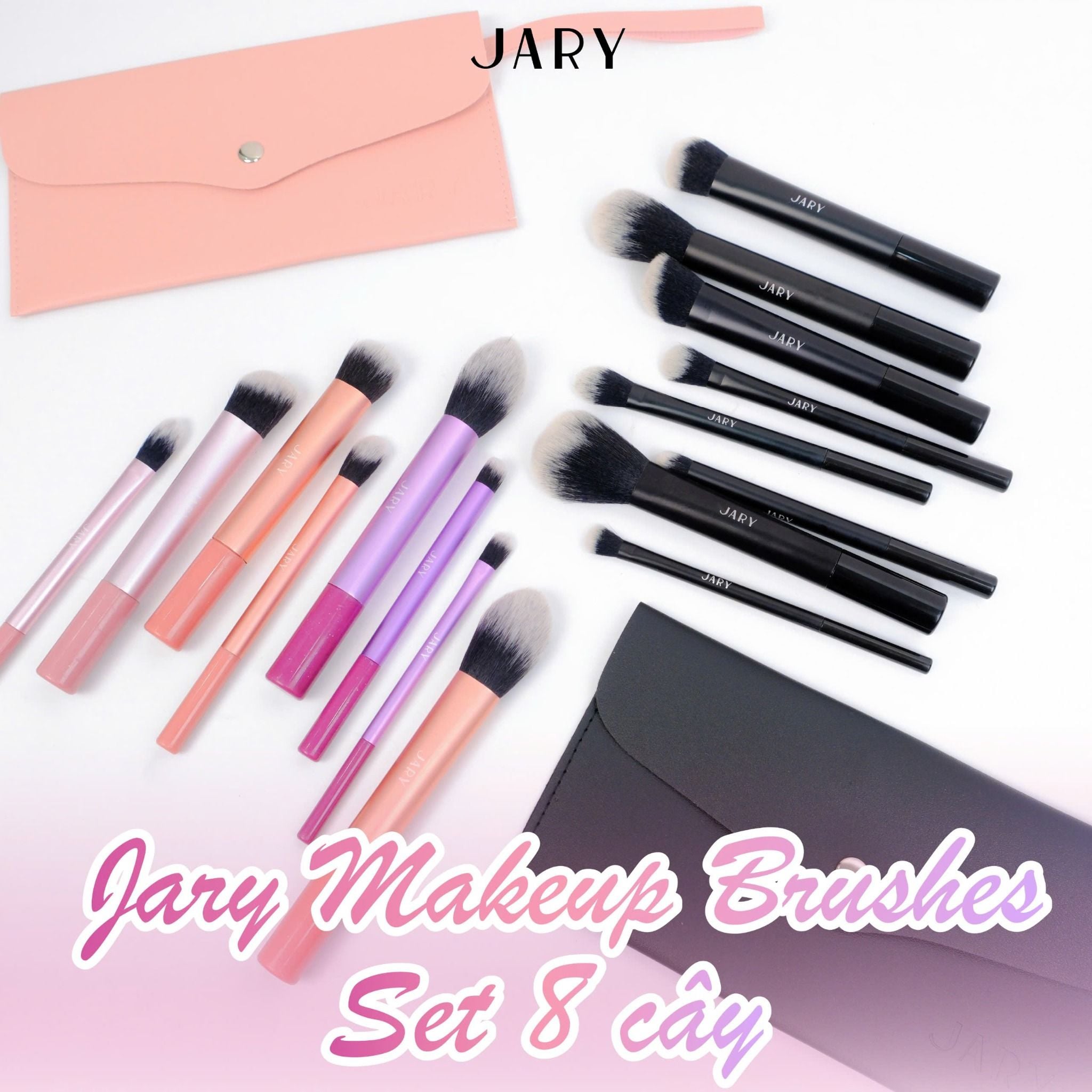 BỘ CỌ TRANG ĐIỂM JARY MAKEUP BRUSH - SET 8 CÂY - MÀU CẦU VỒNG + TÚI ĐỰNG DA PU
