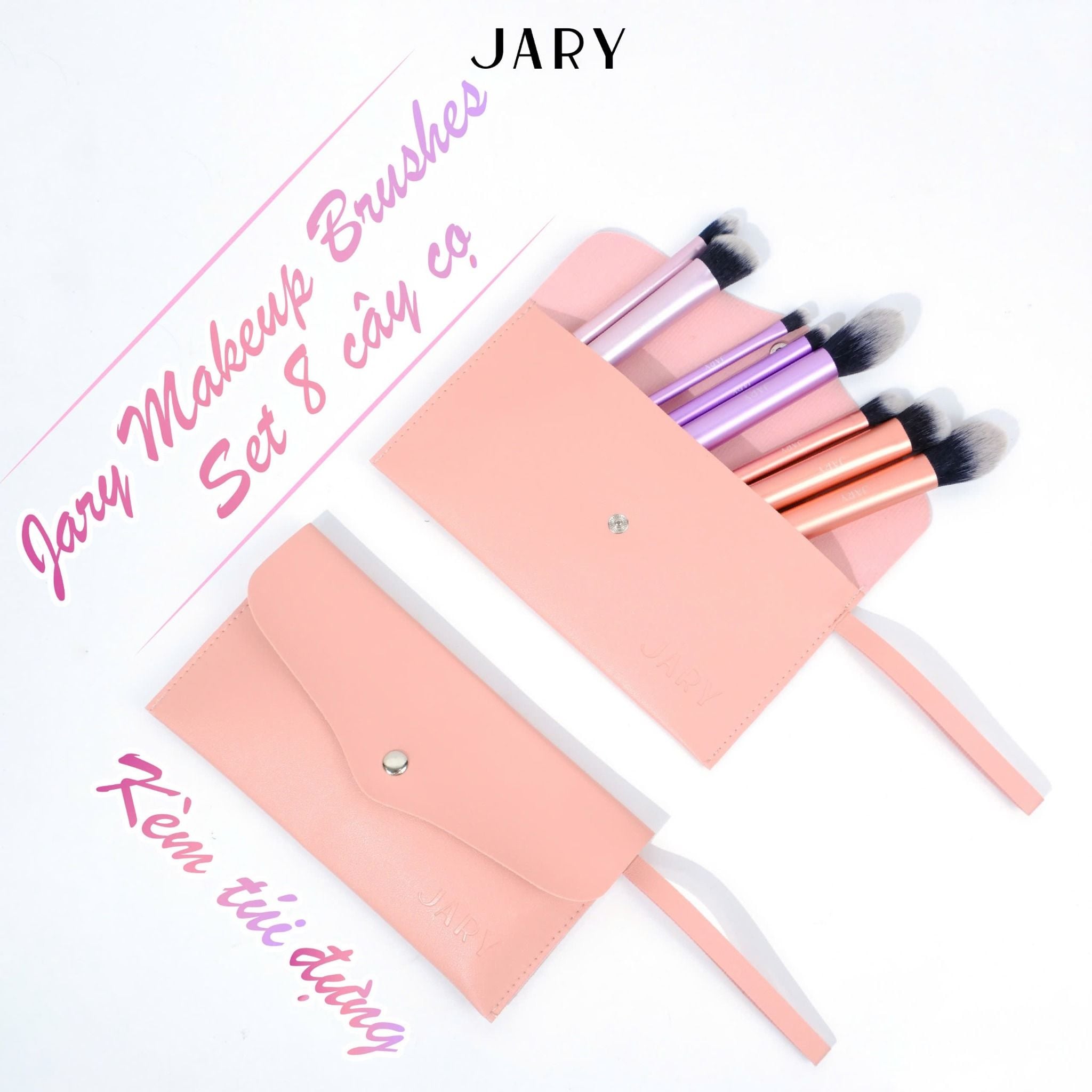 BỘ CỌ TRANG ĐIỂM JARY MAKEUP BRUSH - SET 8 CÂY - MÀU CẦU VỒNG + TÚI ĐỰNG DA PU