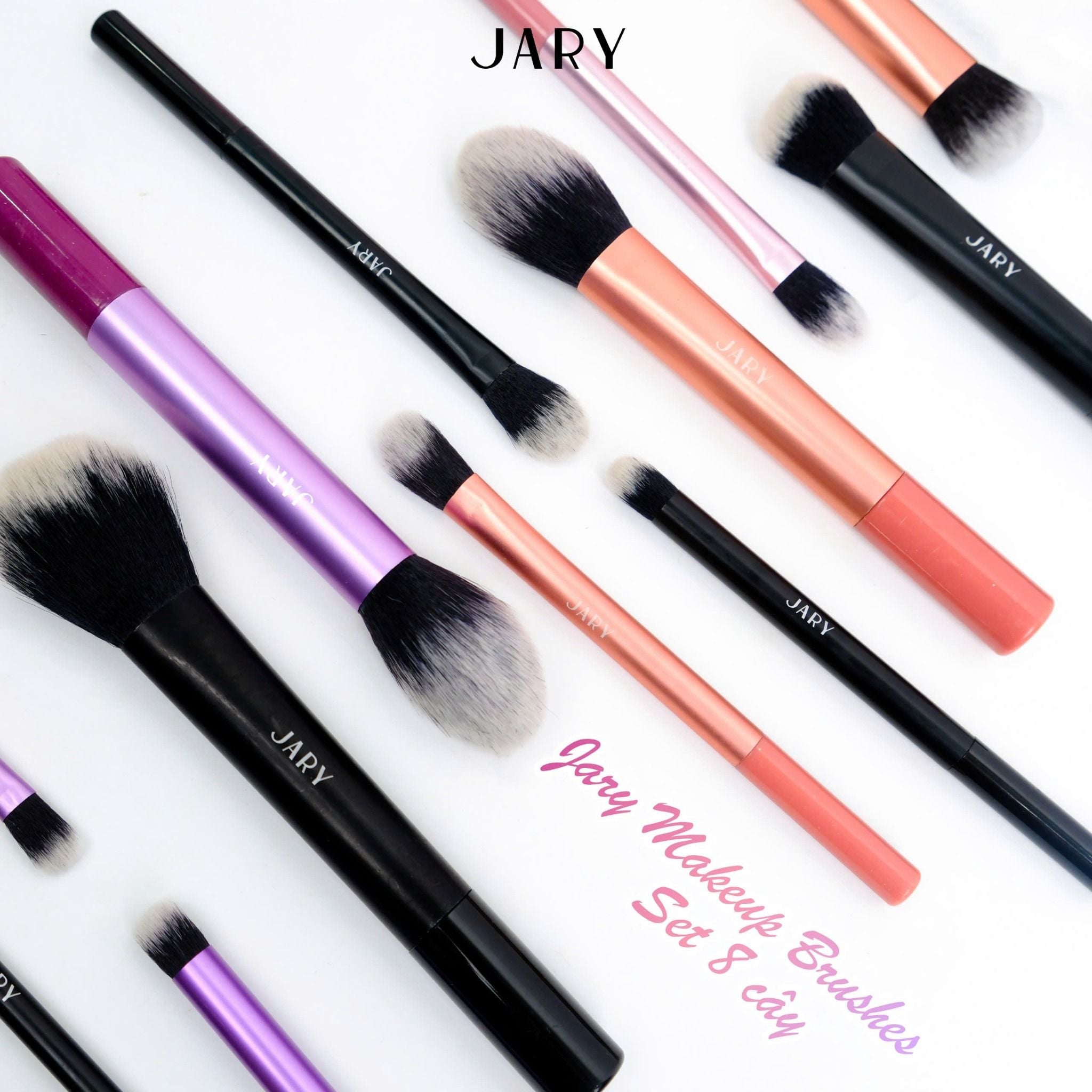 BỘ CỌ TRANG ĐIỂM JARY MAKEUP BRUSH - SET 8 CÂY - MÀU CẦU VỒNG + TÚI ĐỰNG DA PU