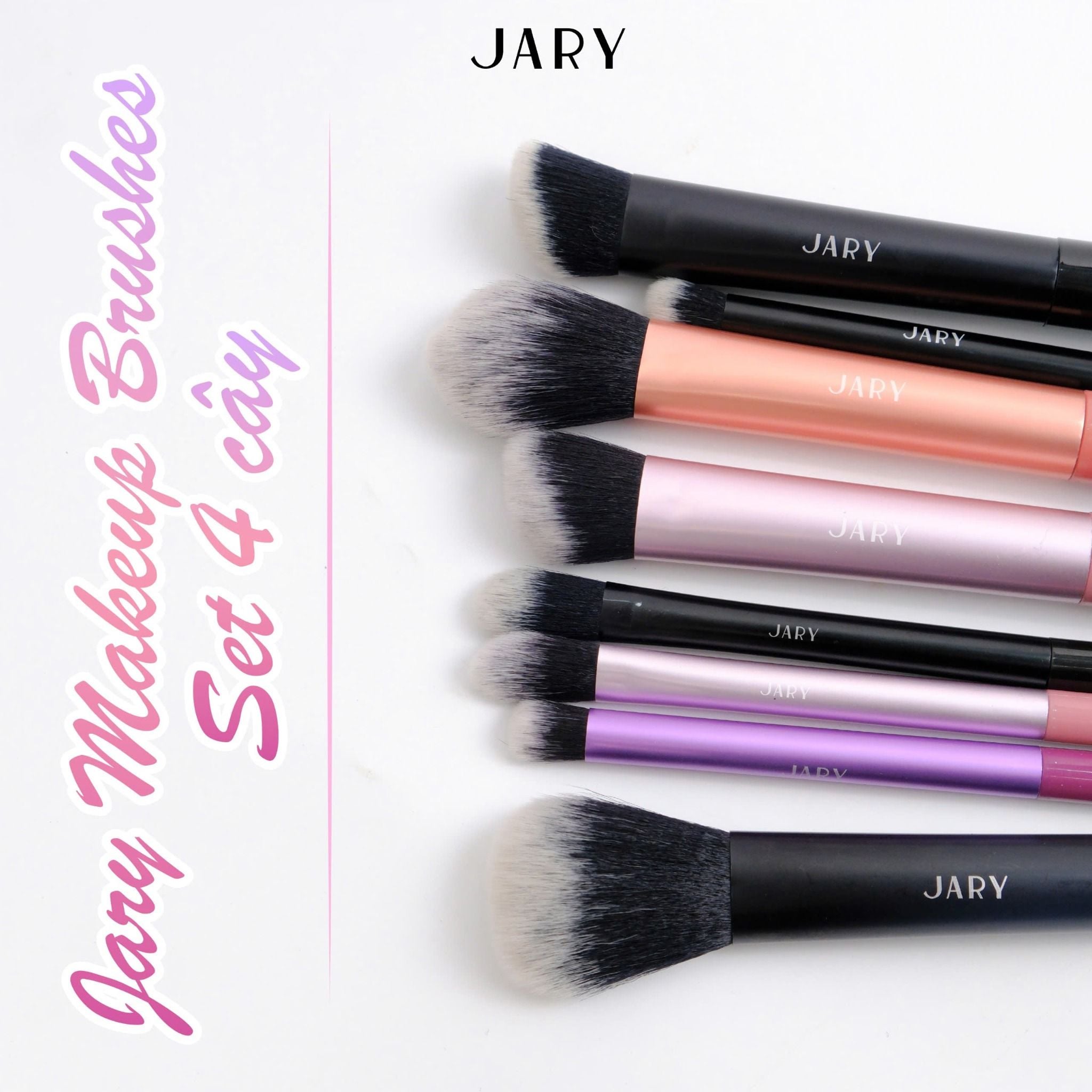 BỘ CỌ TRANG ĐIỂM JARY MAKEUP BRUSH - SET 4 CÂY - MÀU CẦU VỒNG + TÚI ĐỰNG DA PU