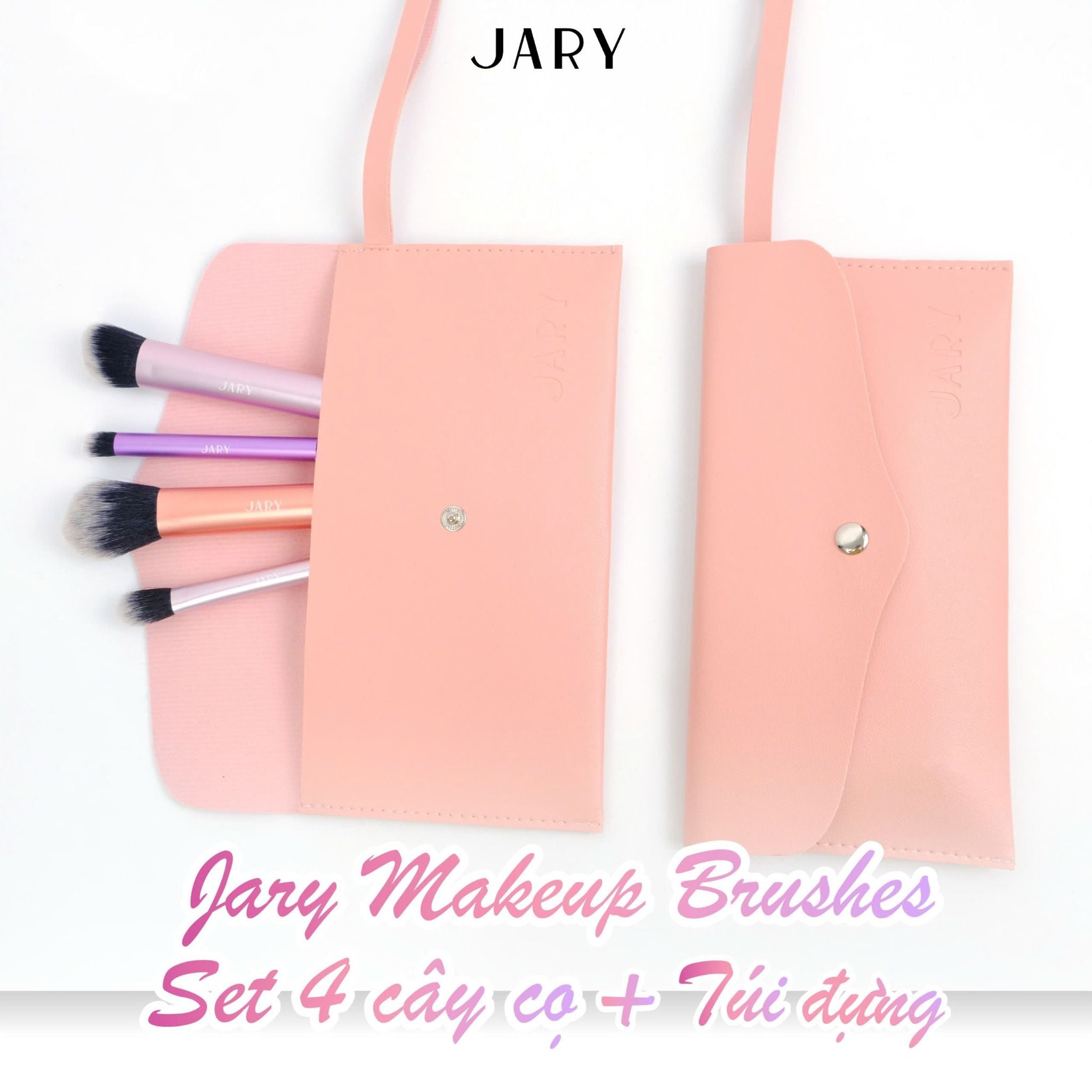 BỘ CỌ TRANG ĐIỂM JARY MAKEUP BRUSH - SET 4 CÂY - MÀU CẦU VỒNG + TÚI ĐỰNG DA PU