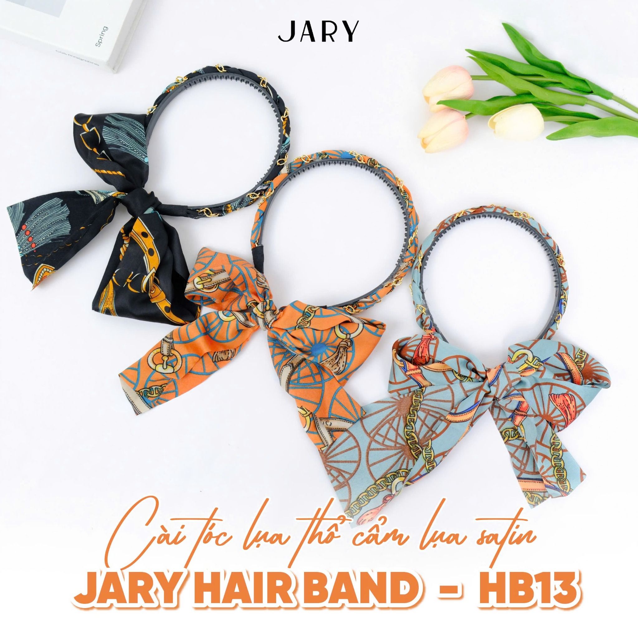CÀI TÓC LỤA THỔ CẨM LỤA SATIN JARY HAIR BAND - HB13 - MÀU CAM