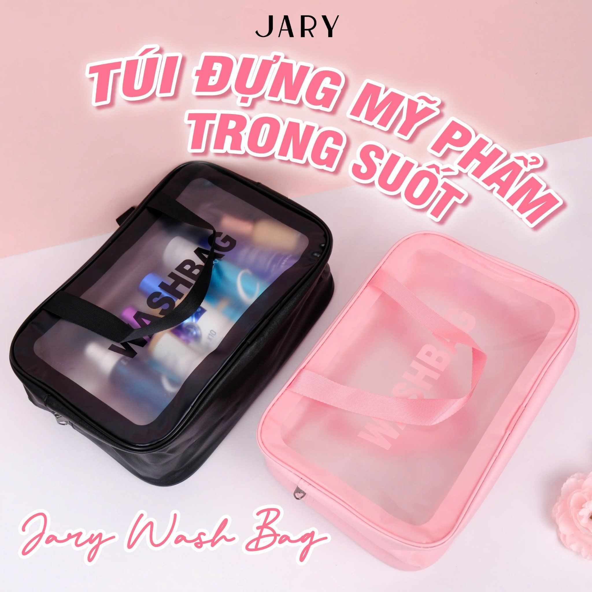 TÚI ĐỰNG MỸ PHẨM TRONG SUỐT JARY WASH BAG - MÀU ĐEN - SIZE 29.5X10.5X20