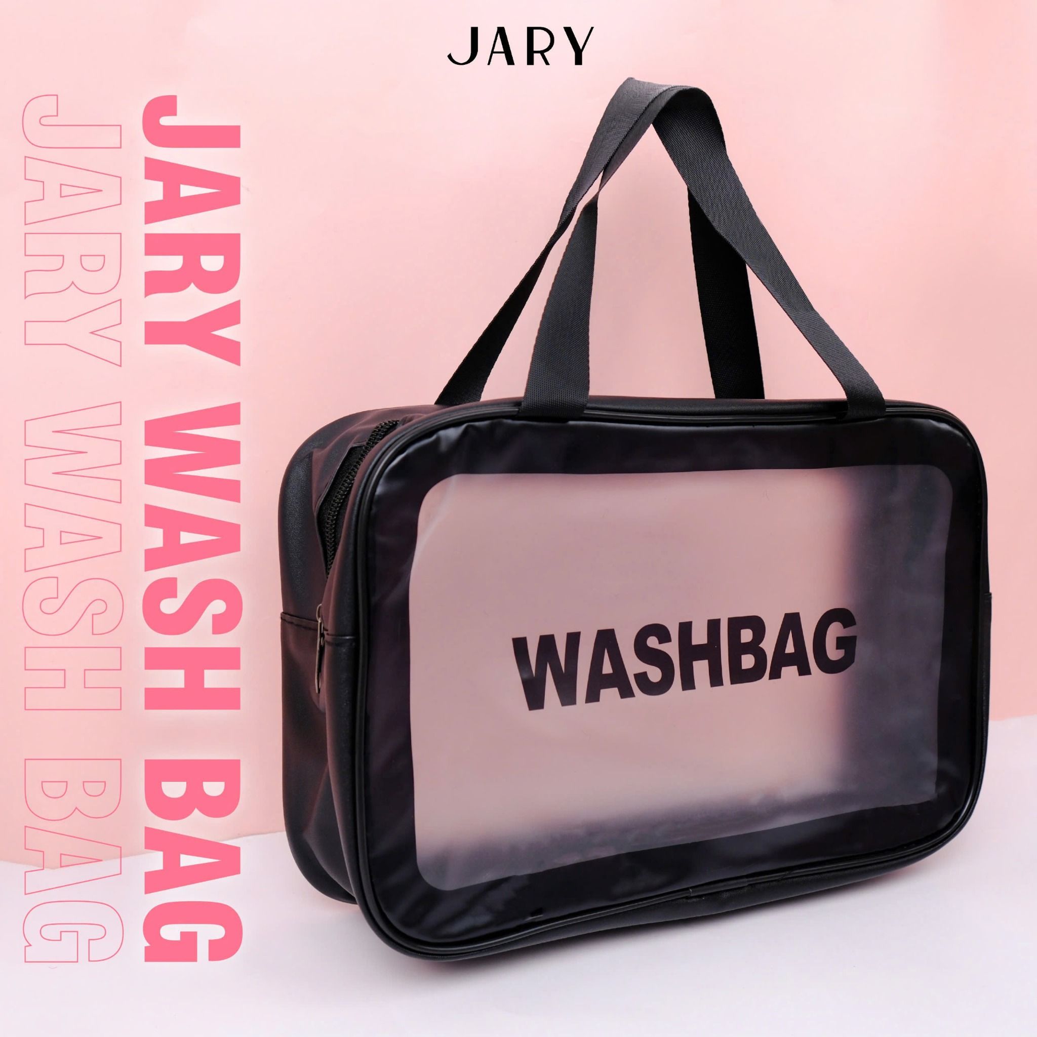 TÚI ĐỰNG MỸ PHẨM TRONG SUỐT JARY WASH BAG - MÀU ĐEN - SIZE 29.5X10.5X20