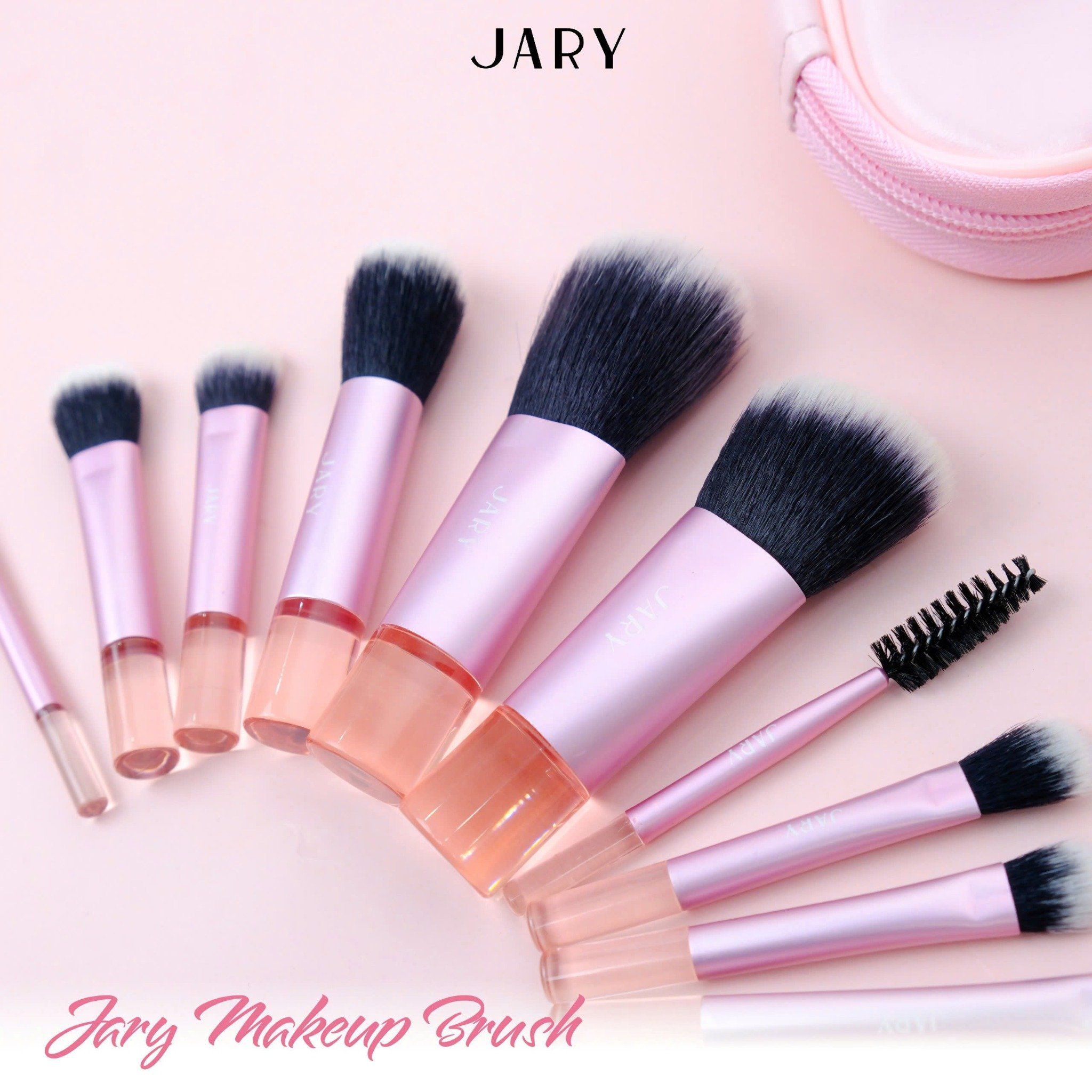 BỘ CỌ TRANG ĐIỂM JARY MAKEUP BRUSH - SET 10 CÂY - MÀU HỒNG + TÚI ĐỰNG DA PU